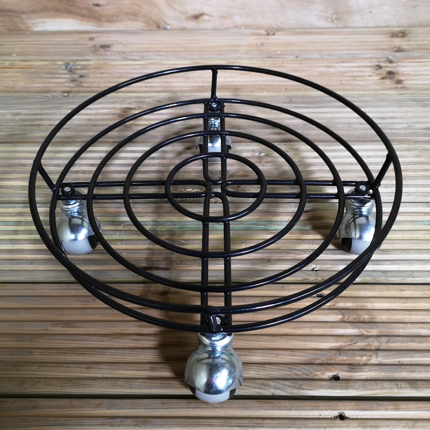 Pack of 2 Tom Chambers Handcrafted Heavy Duty Round Black Metal Garden Patio Plant Flower Pot Stand Caddy Trolley Dolly on Strong Metal Castor Wheels 37cm