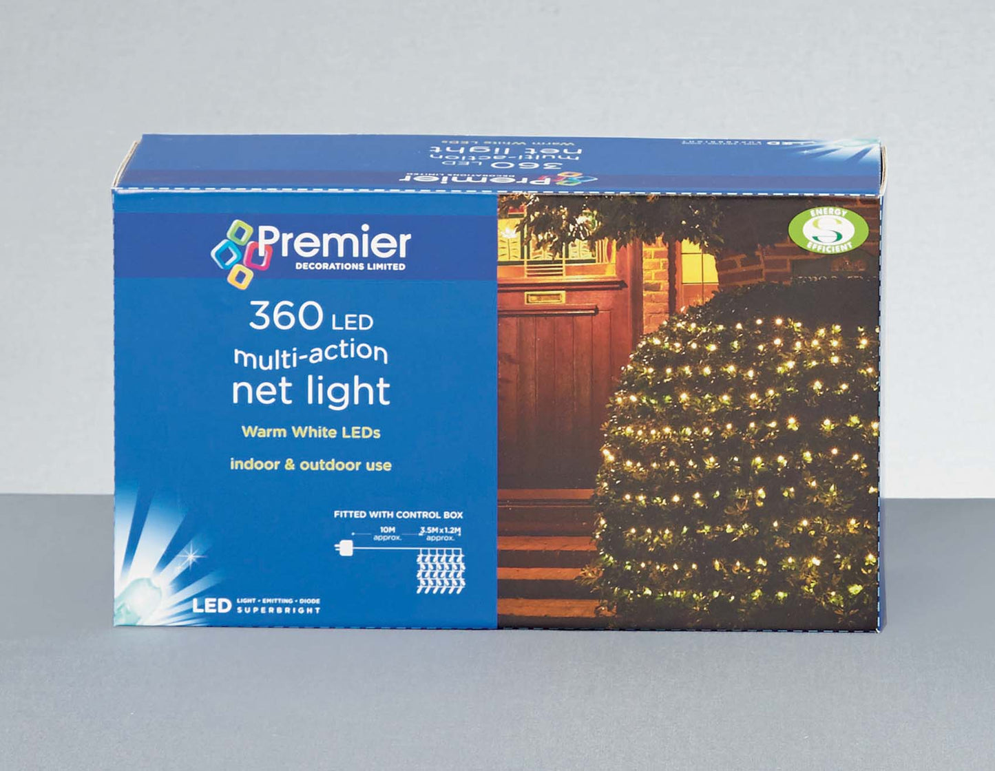 Premier 3.5m x 1.2m 360 LED Multi Action Christmas Net Window Light - Warm White
