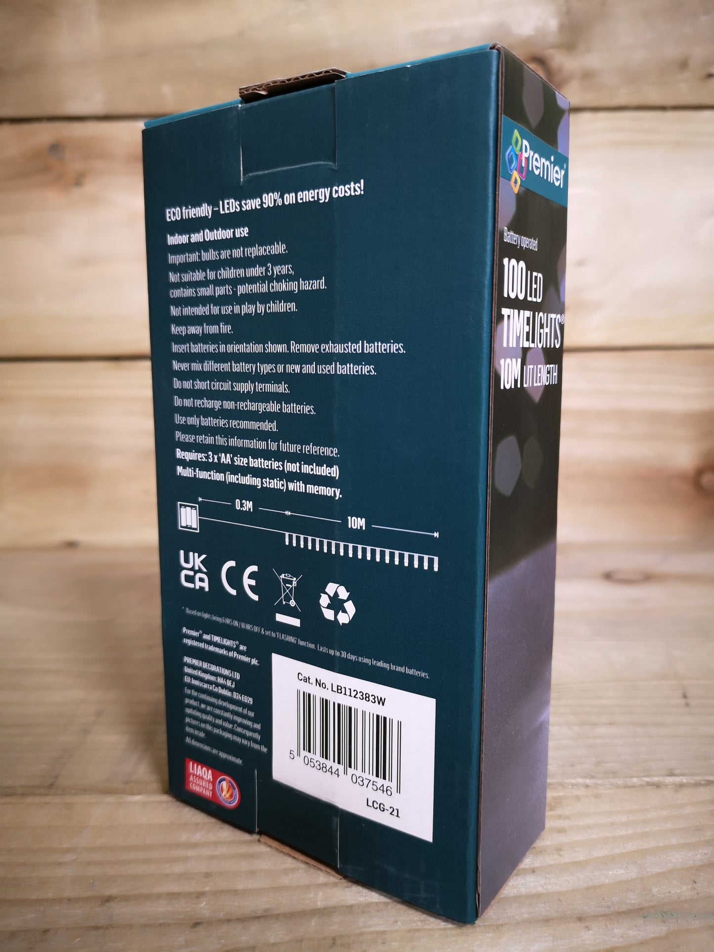 100 LED 10m Premier Christmas Indoor Outdoor Multi Function Battery Operated String Lights with Timer in Cool White