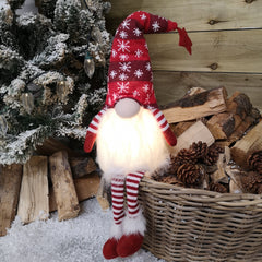 48cm Tall Christmas Light Up Gnome Gonk Nordic Decoration Red Dangly Leg Sitting