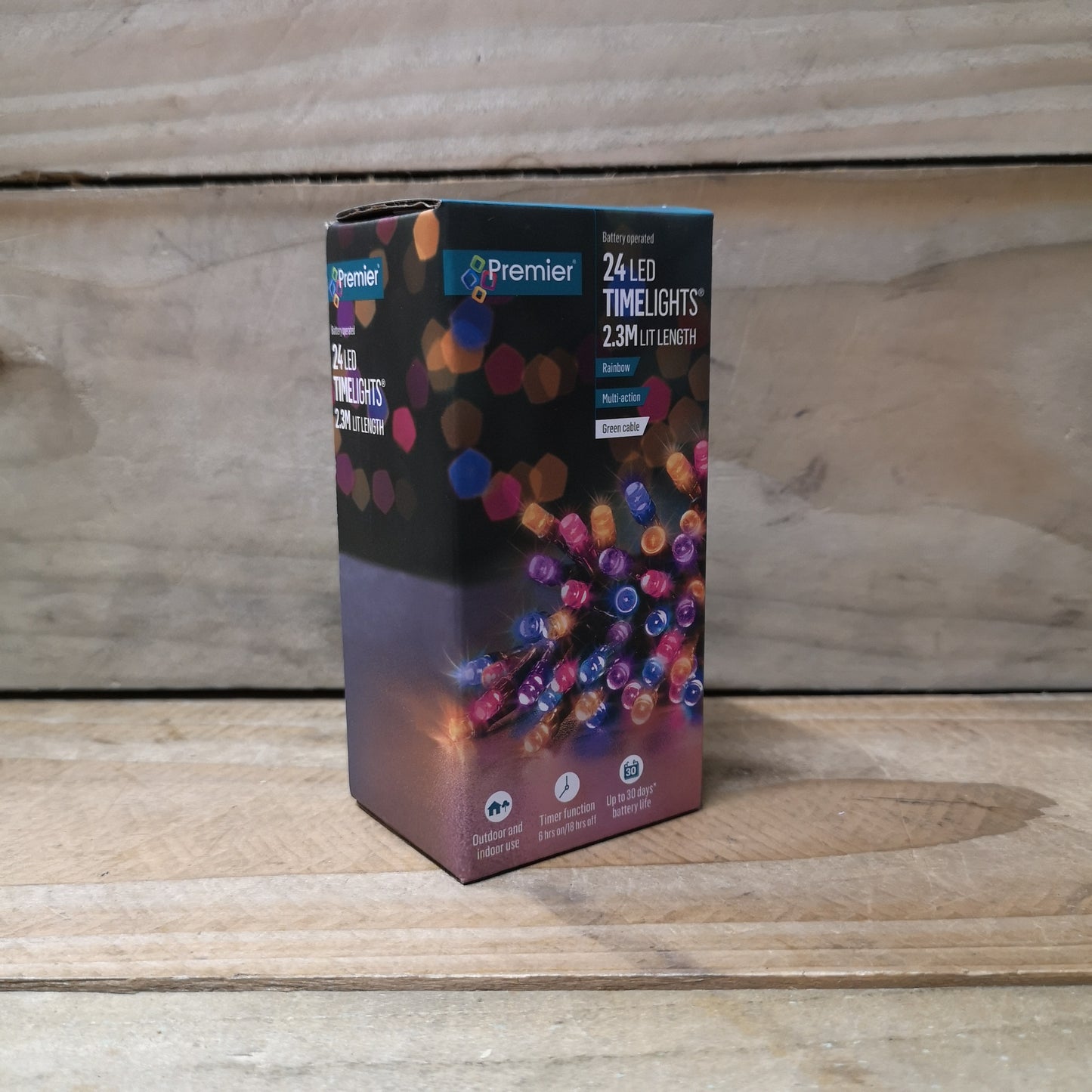 24 LED 2.3m Premier Christmas Indoor Outdoor Multi Function Battery Operated String Lights with Timer in Rainbow