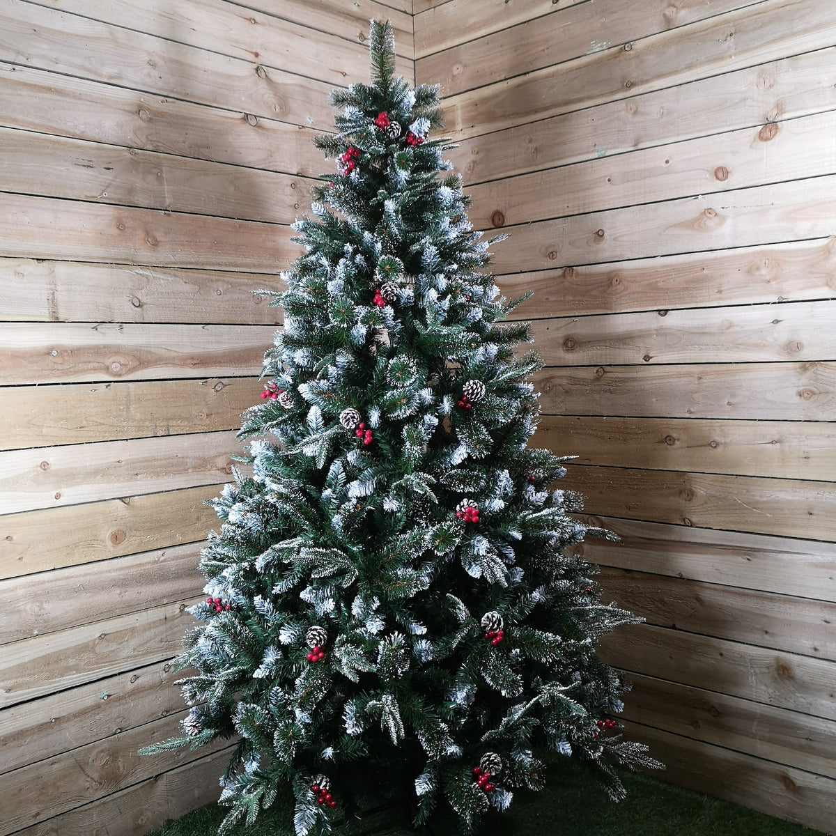 Ambassador Christmas Tree 8ft New Jersey Spruce PVC PE Bristle Festive Berries Cones