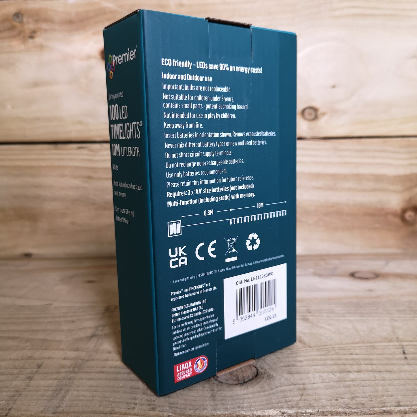 Premier 10m 100 LED 8 Function Battery Timelights Outdoor Clear Wire in White