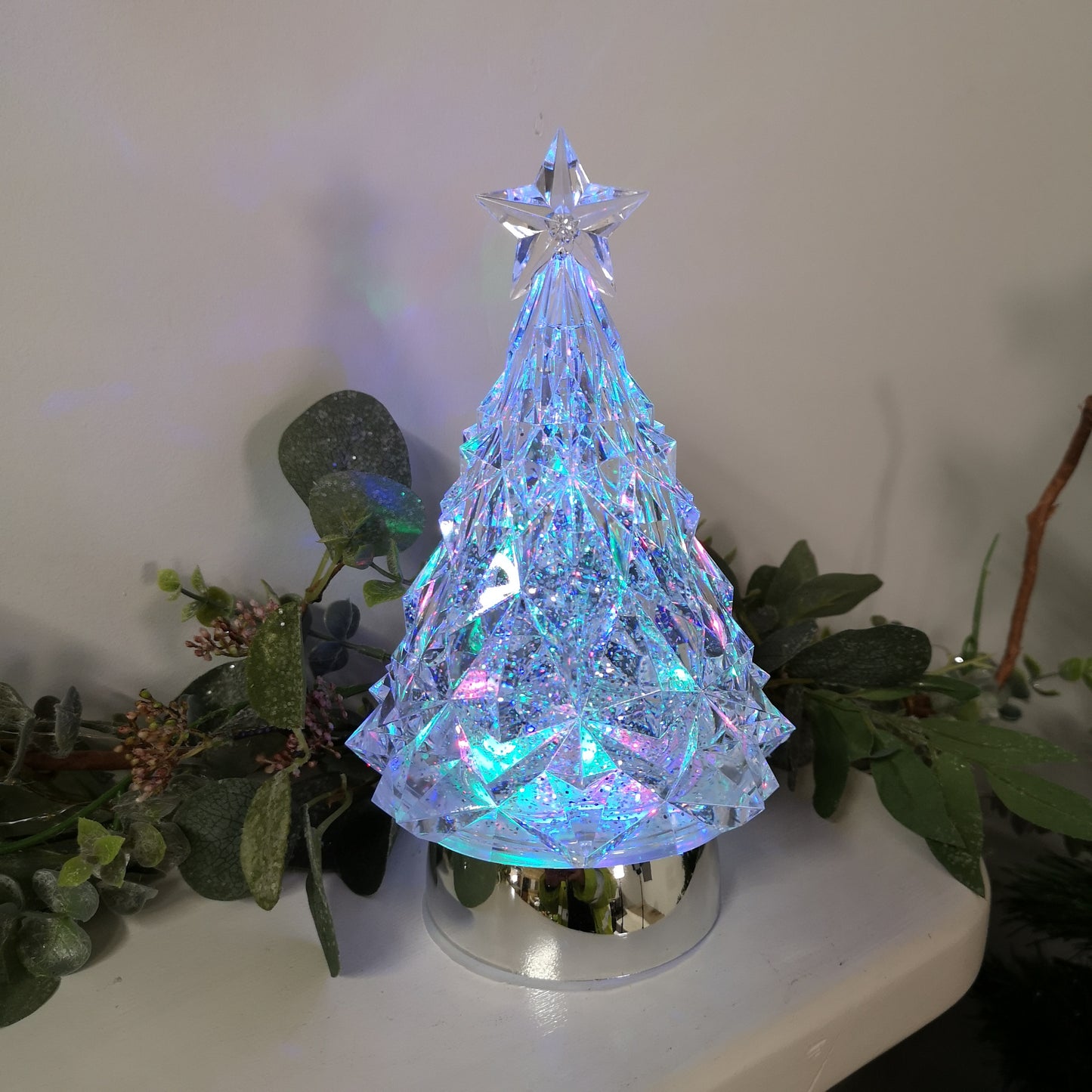 23cm Snowtime LED Christmas Glitter Water Spinner Colour Changing Tree