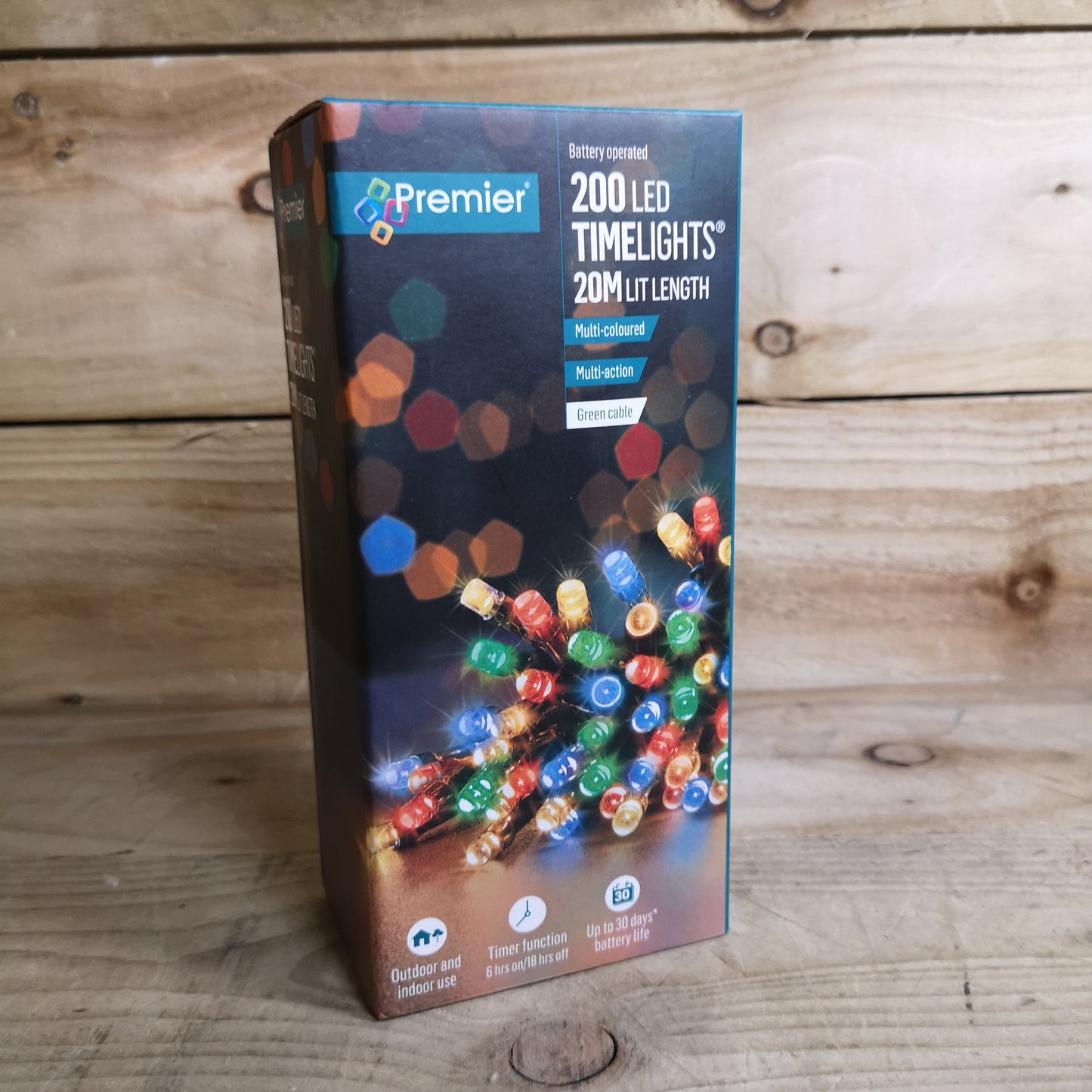 200 LED 20m Premier Christmas Indoor Outdoor Multi Function Battery Operated String Lights with Timer in Multicoloured