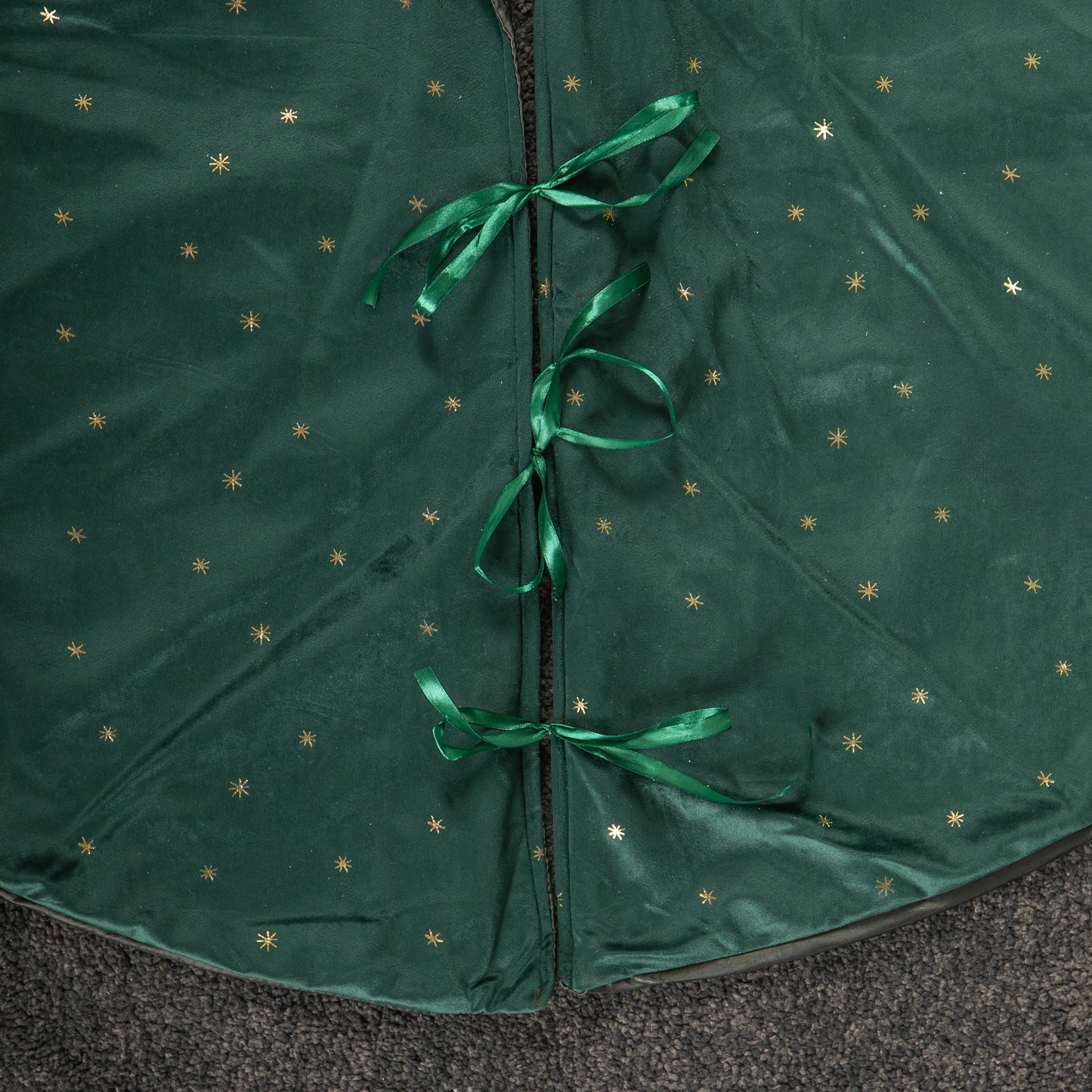 1.2m Soft Dark Green Velour Christmas Tree Skirt with Gold Star Print