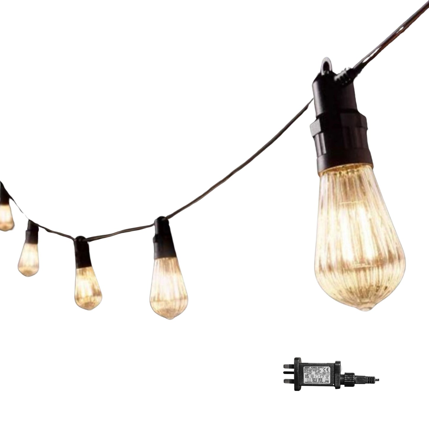 9.5m Set of 20 Connectable Fluted Festoon String Lights with Warm White LEDs