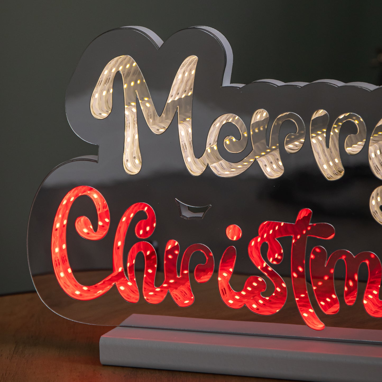 32cm Light up Merry Christmas Infinity Light with Red & White LEDs on Base