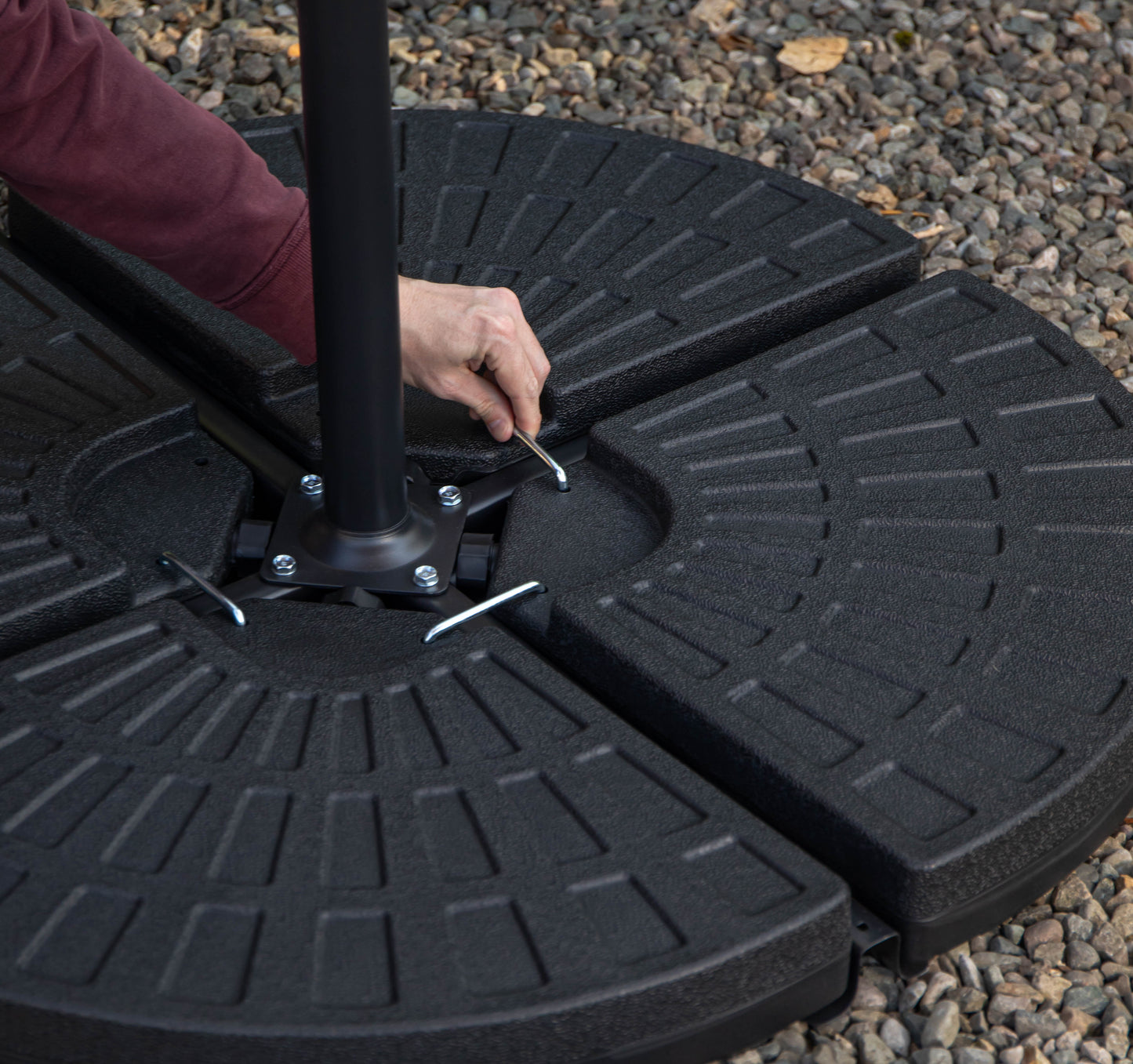 Outdoor 4 Person Round Glass Top Garden Dining Table Chairs With Black Banana Lit Parasol and Base Set