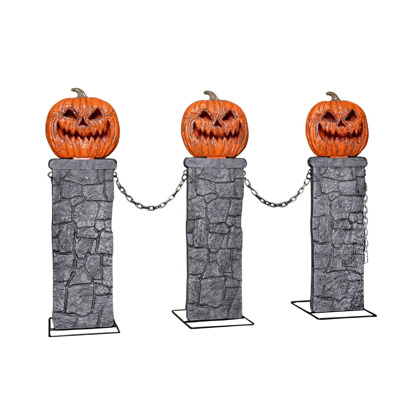Pack of 2: 97cm x 1.2m Battery Powered Light up Halloween Pumpkin Fence with LEDs