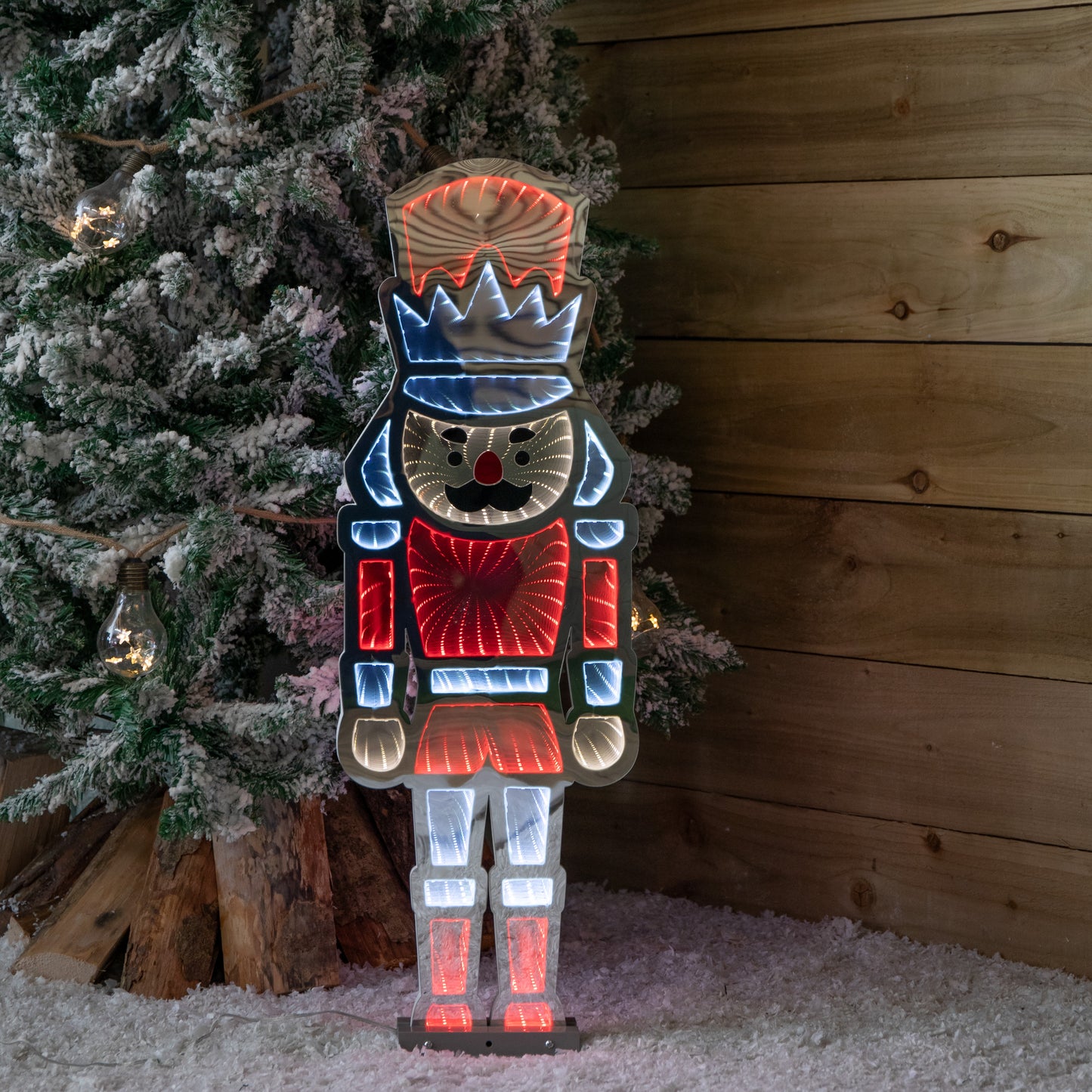 74cm Infinity Light up Standing Nutcracker Christmas Decoration with Red & White LEDs on Metal Base