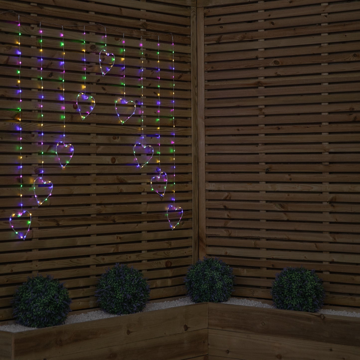 1.2 x 1.2m Light up Christmas Heart Curtain Lights with 229 Multi-Coloured LEDs