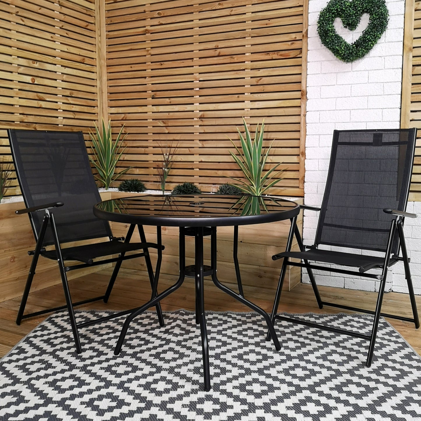 Outdoor Person Round Glass Top Garden Dining Table Chairs Set