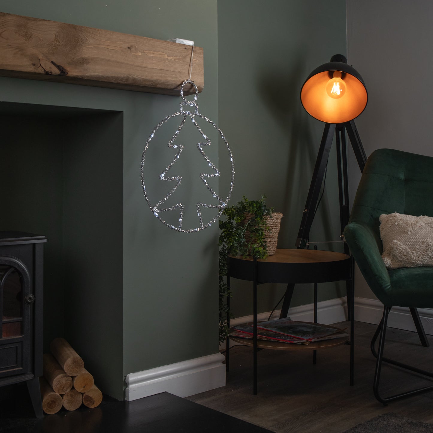 49cm Battery Powered Light up Silver Christmas Tree Ball with Twinkling LEDs