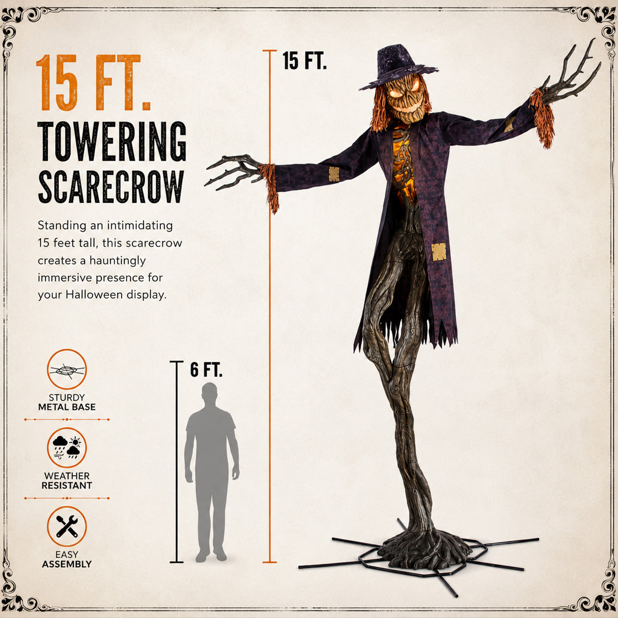 Home Accents 15ft Giant Sized Animated LED Worricrow Scarecrow Halloween Decoration