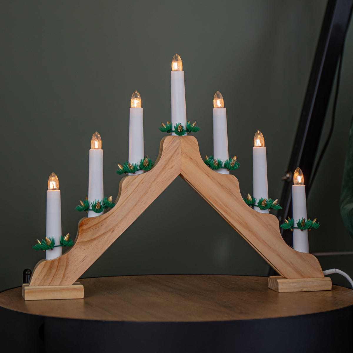 40cm Light up Wooden Christmas Candlebridge with 7 Warm White LEDs