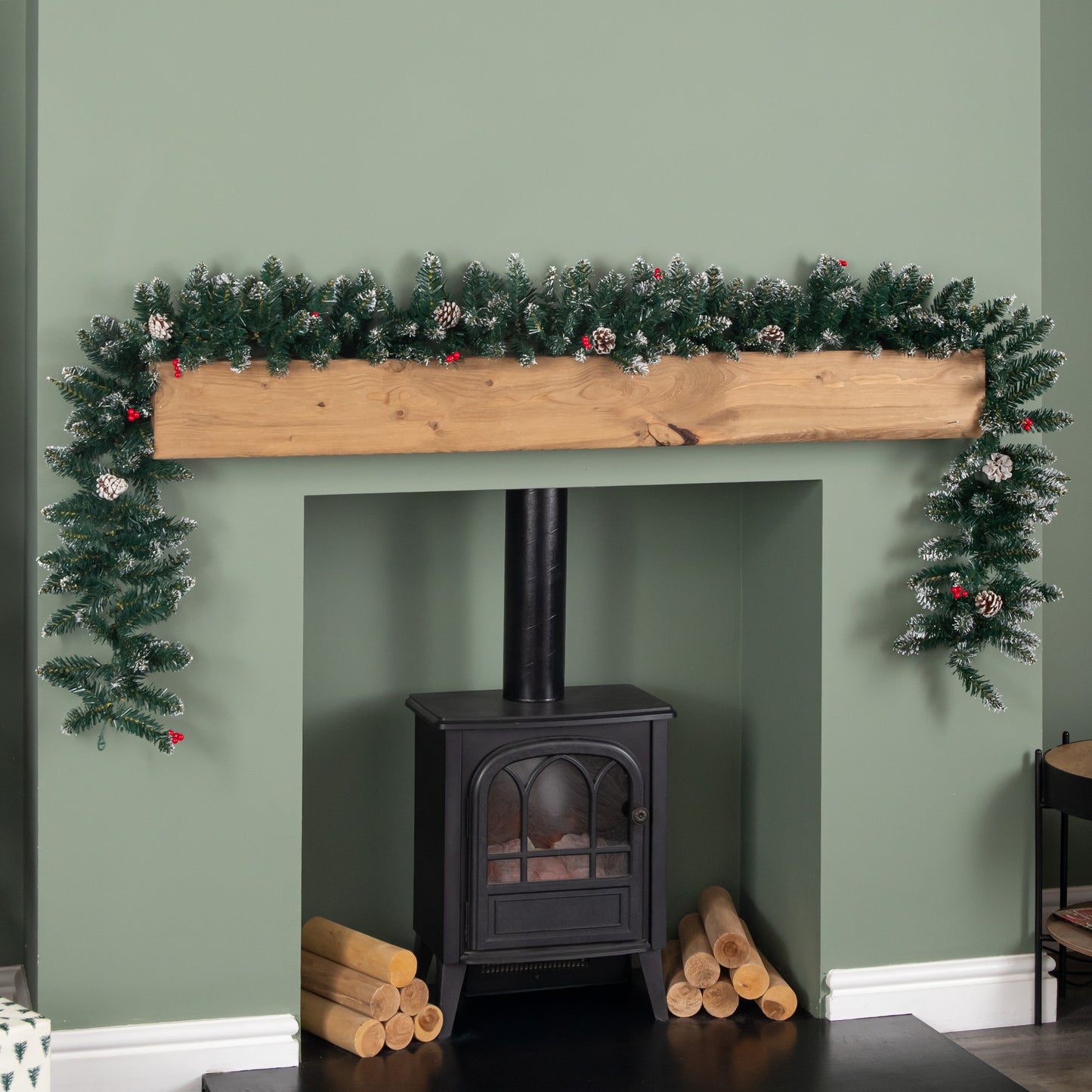 2.7m Green Christmas Garland with Pine Cones and Red Berries