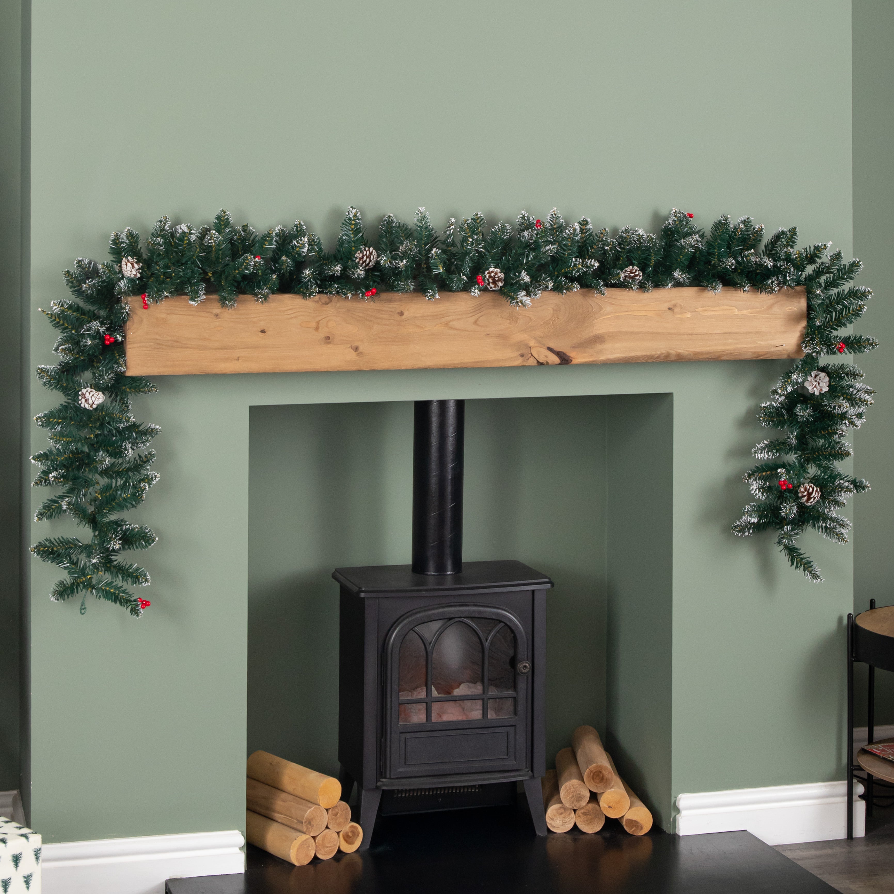 2.7m Green Christmas Garland with Pine Cones and Red Berries