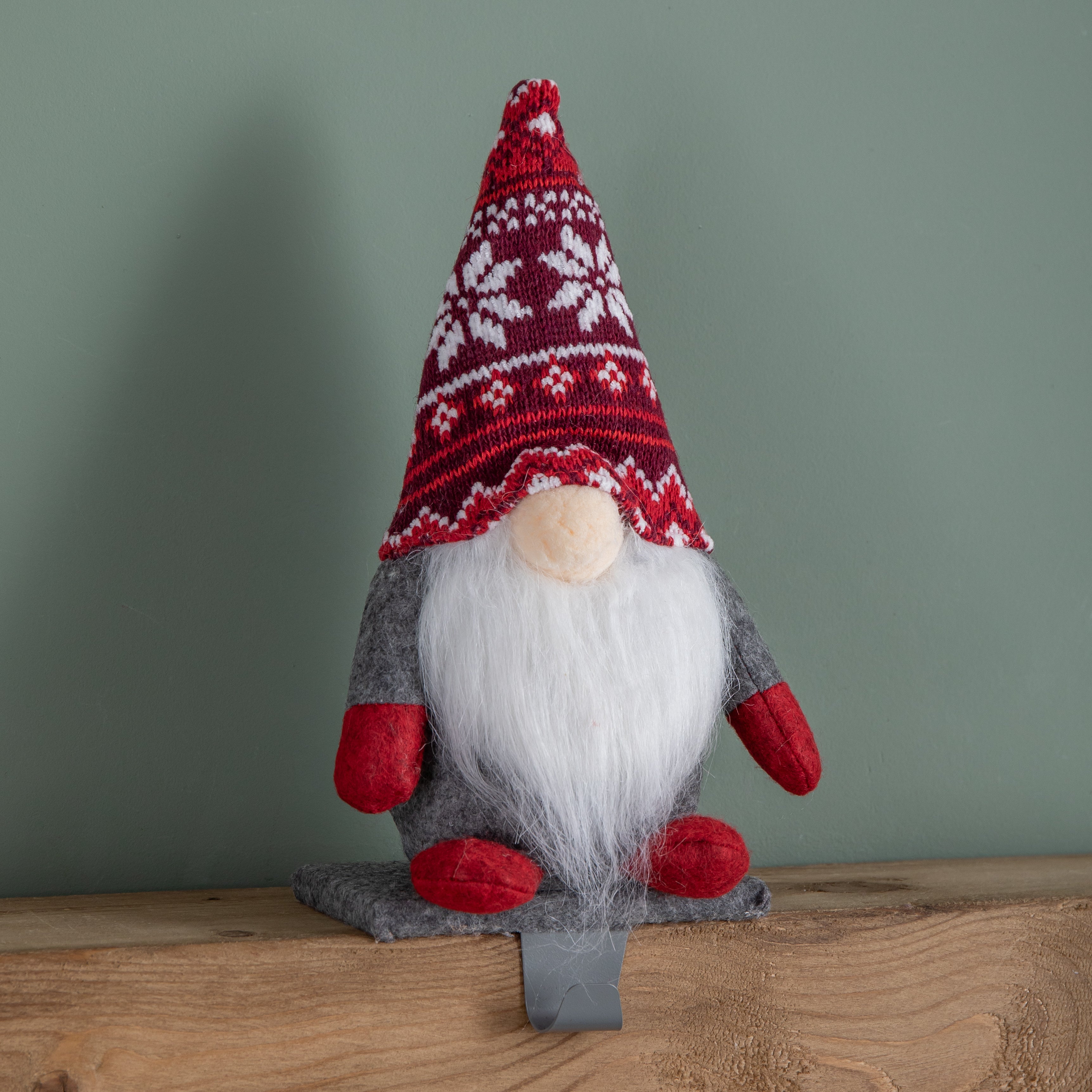 30cm Plush Gnome Gonk Christmas Stocking Holder Decoration with Grey Body