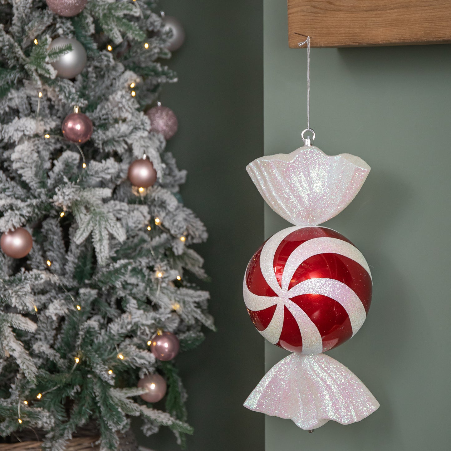 50cm Red and White Stripe Hanging Bauble Christmas Candy Decoration