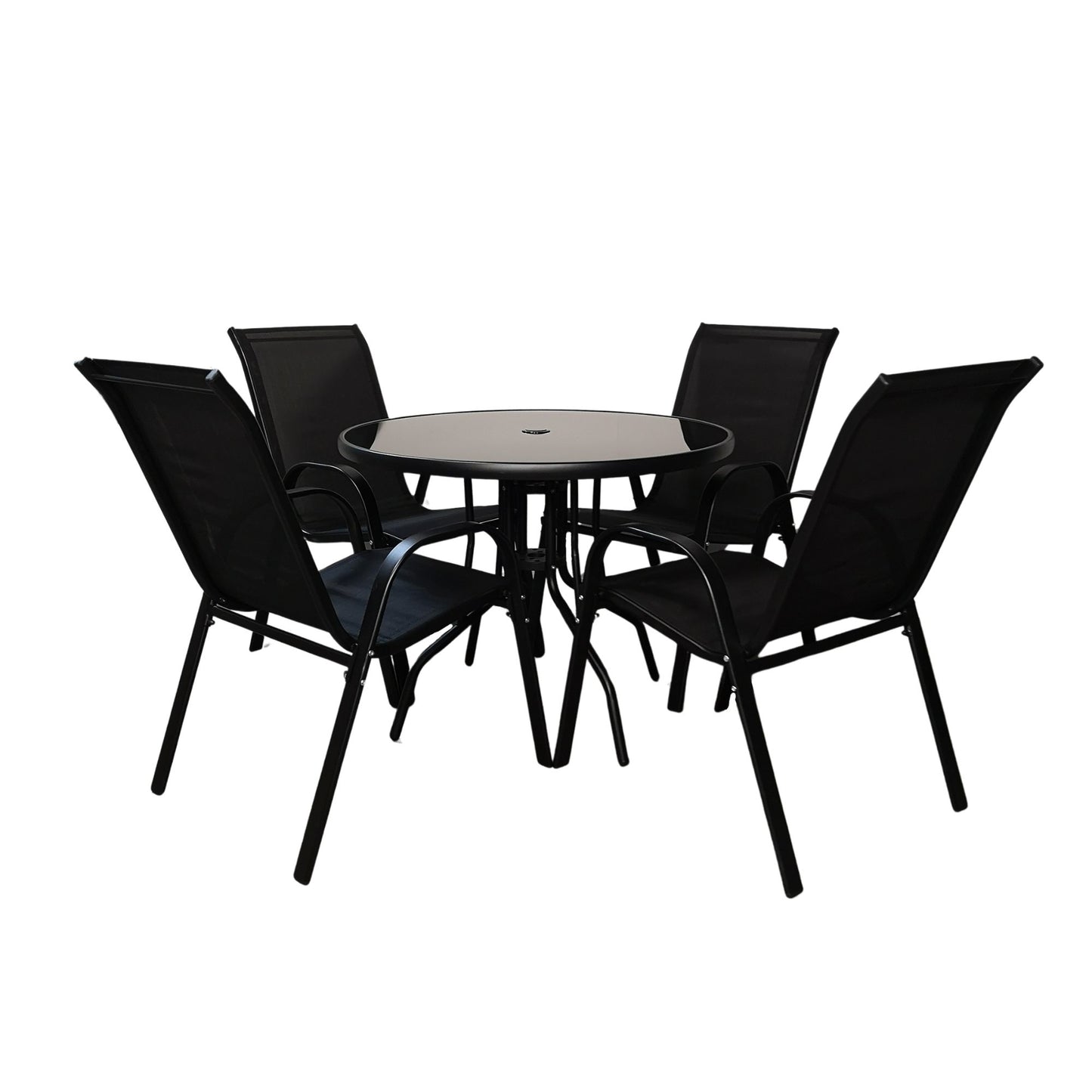 Outdoor 4 Person Round Glass Top Garden Dining Table Chairs Set