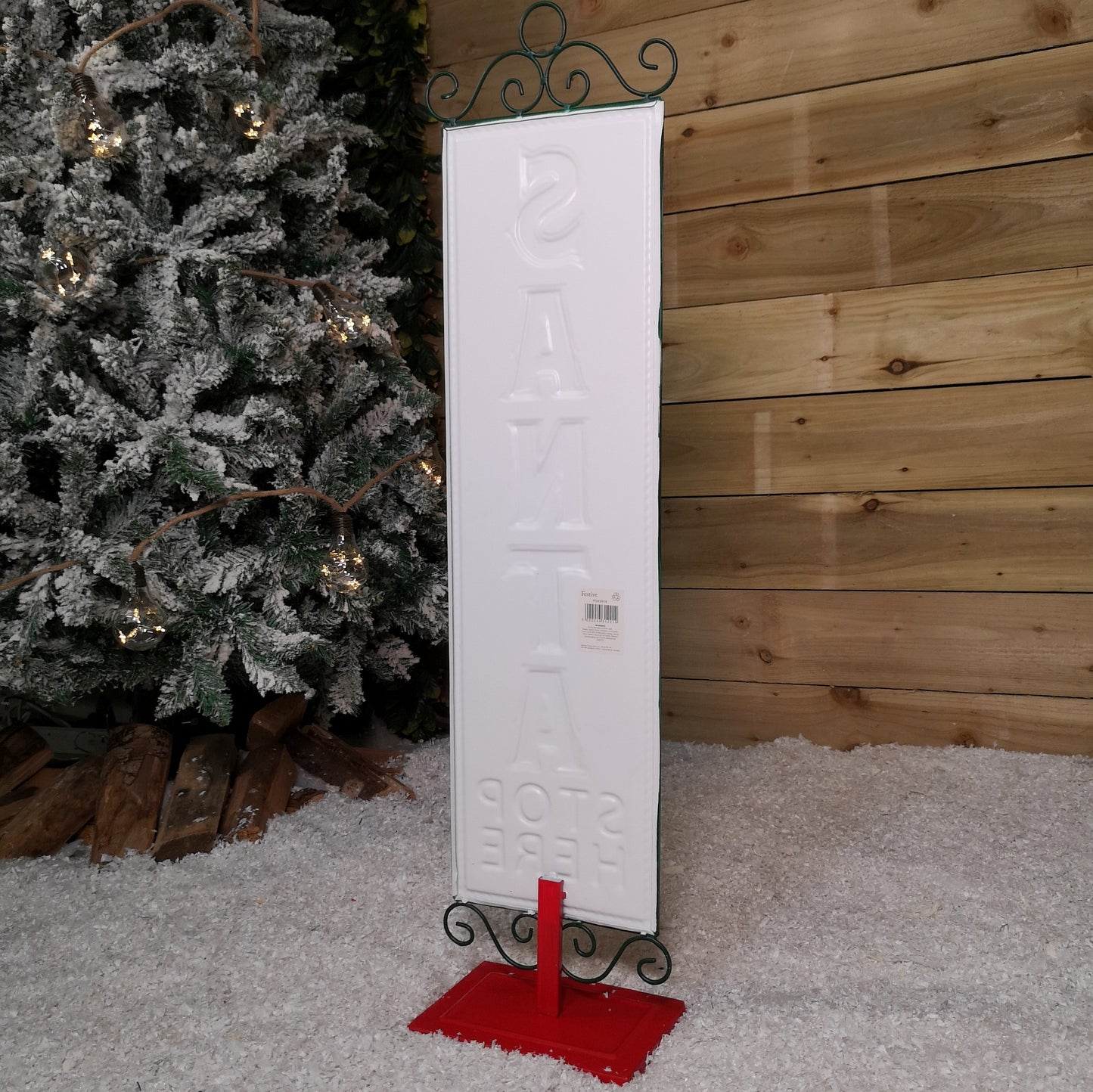 86cm Red and White Santa Stop Here Sign Christmas Decoration