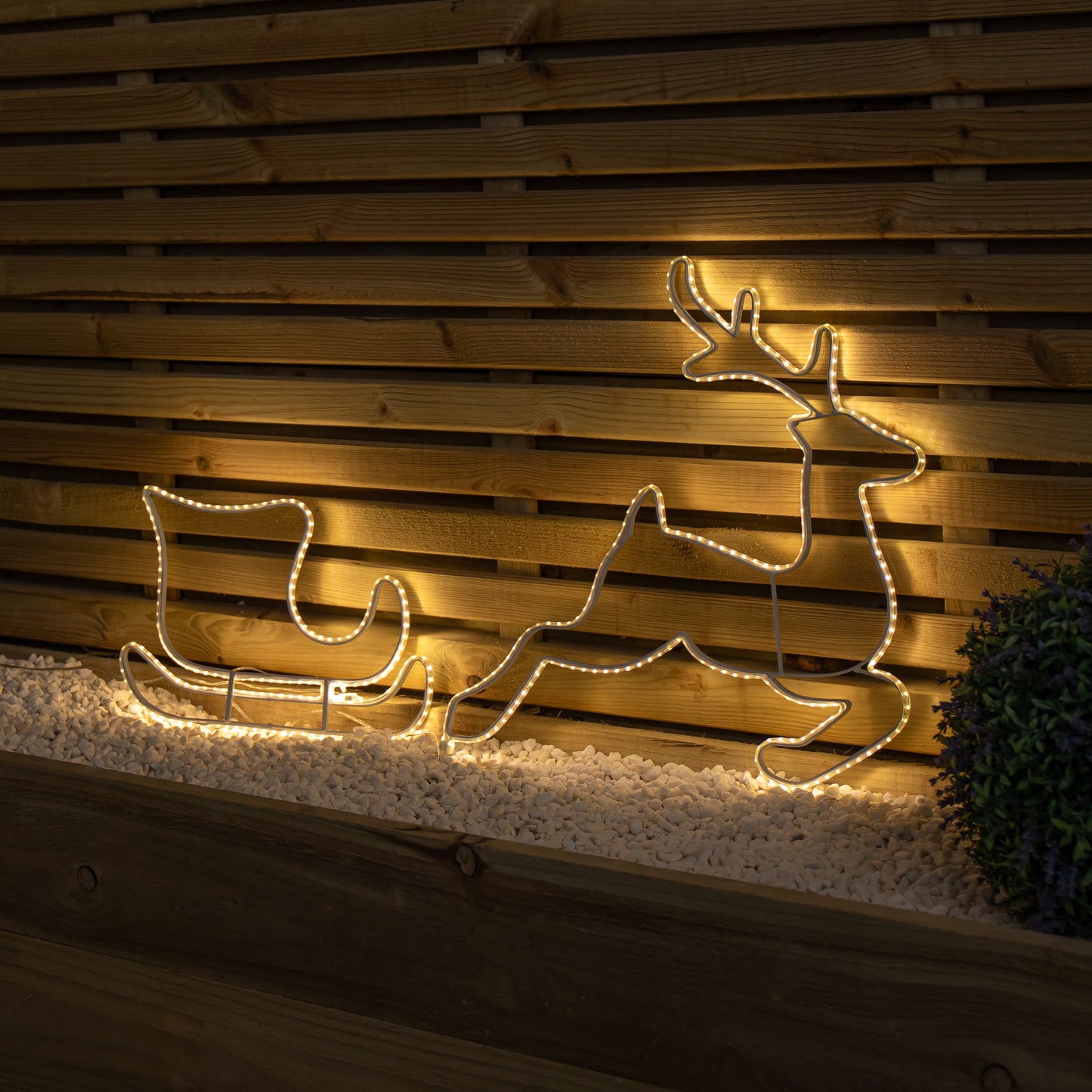 42cm Light up Hanging Christmas Reindeer and Sleigh Silhouette with Warm White LEDs