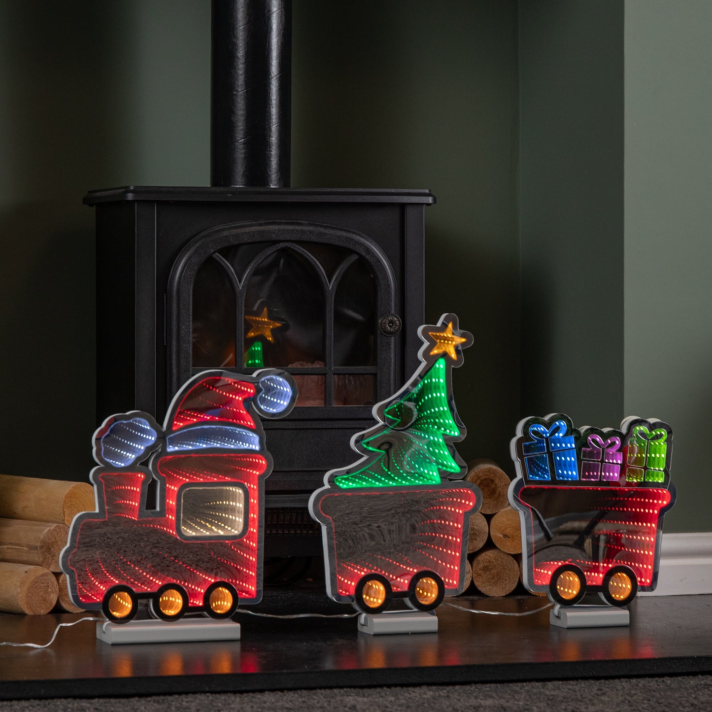 70cm Light up Infinity Christmas Train with 2 Carriages and Multi-Coloured LEDs