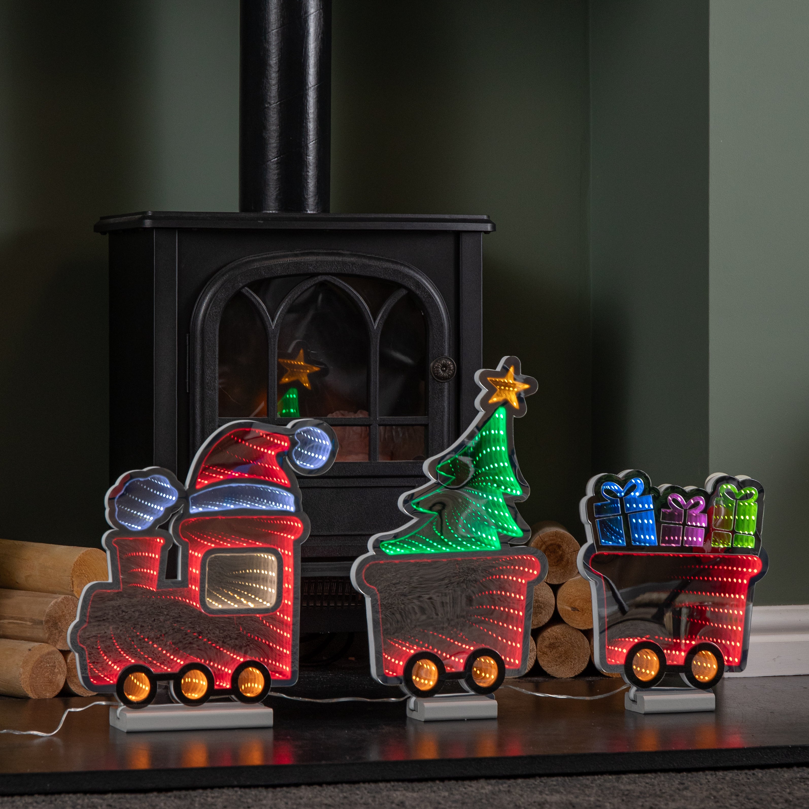 70cm Light up Infinity Christmas Train with 2 Carriages and Multi-Coloured LEDs