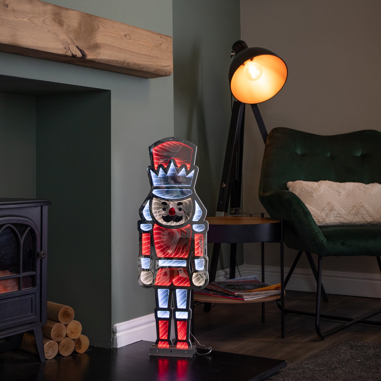 74cm Infinity Light up Standing Nutcracker Christmas Decoration with Red & White LEDs on Metal Base