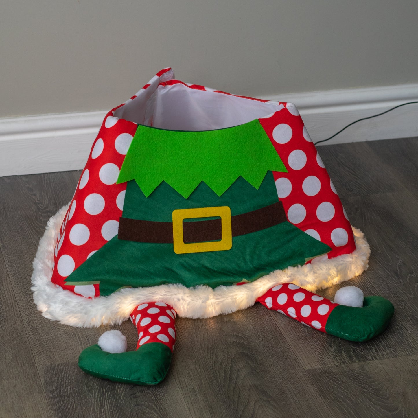60cm USB Powered Light up Elf Christmas Tree Skirt with Warm White LEDs