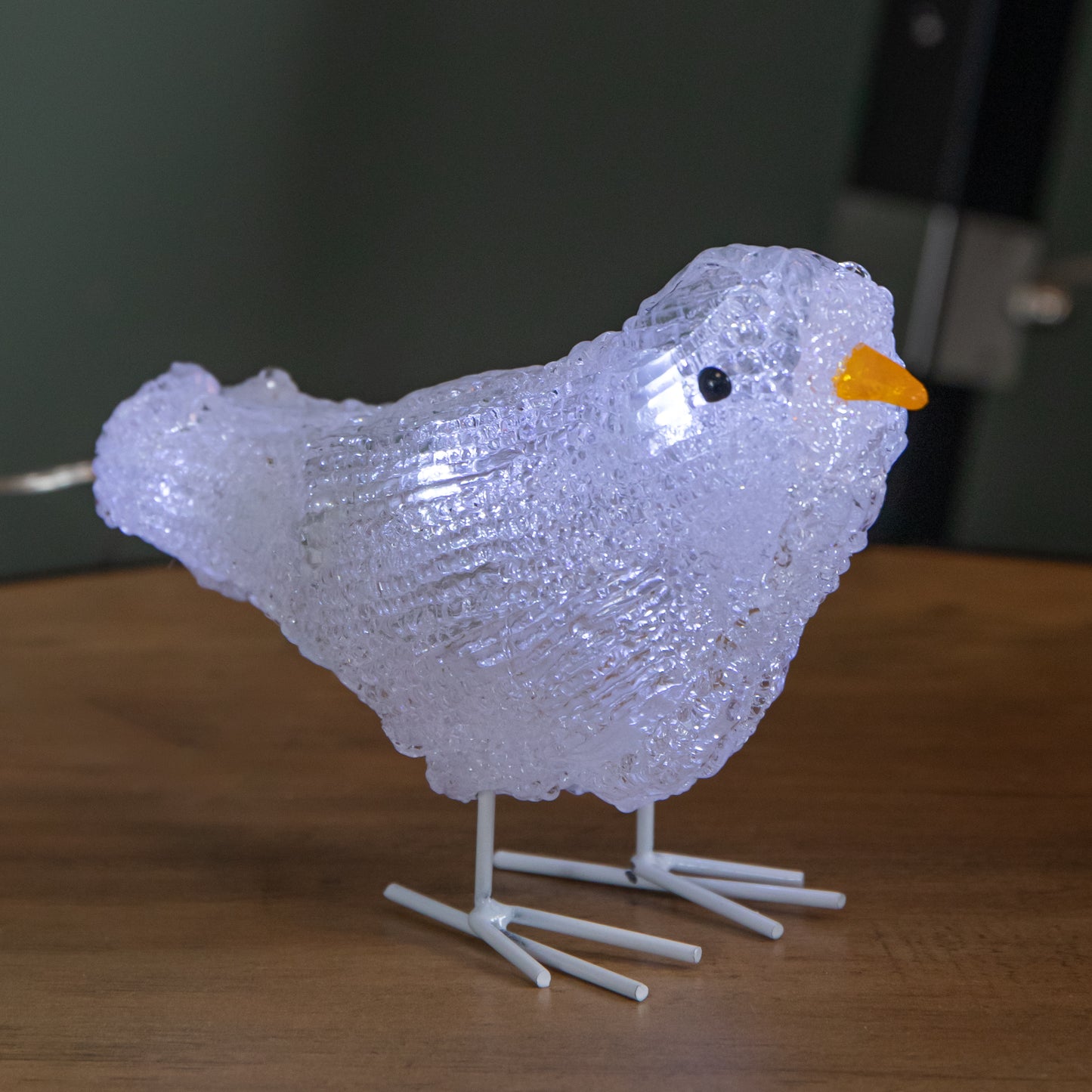 Set of 5 16cm Light up Acrylic Christmas Birds with 30 White LEDs