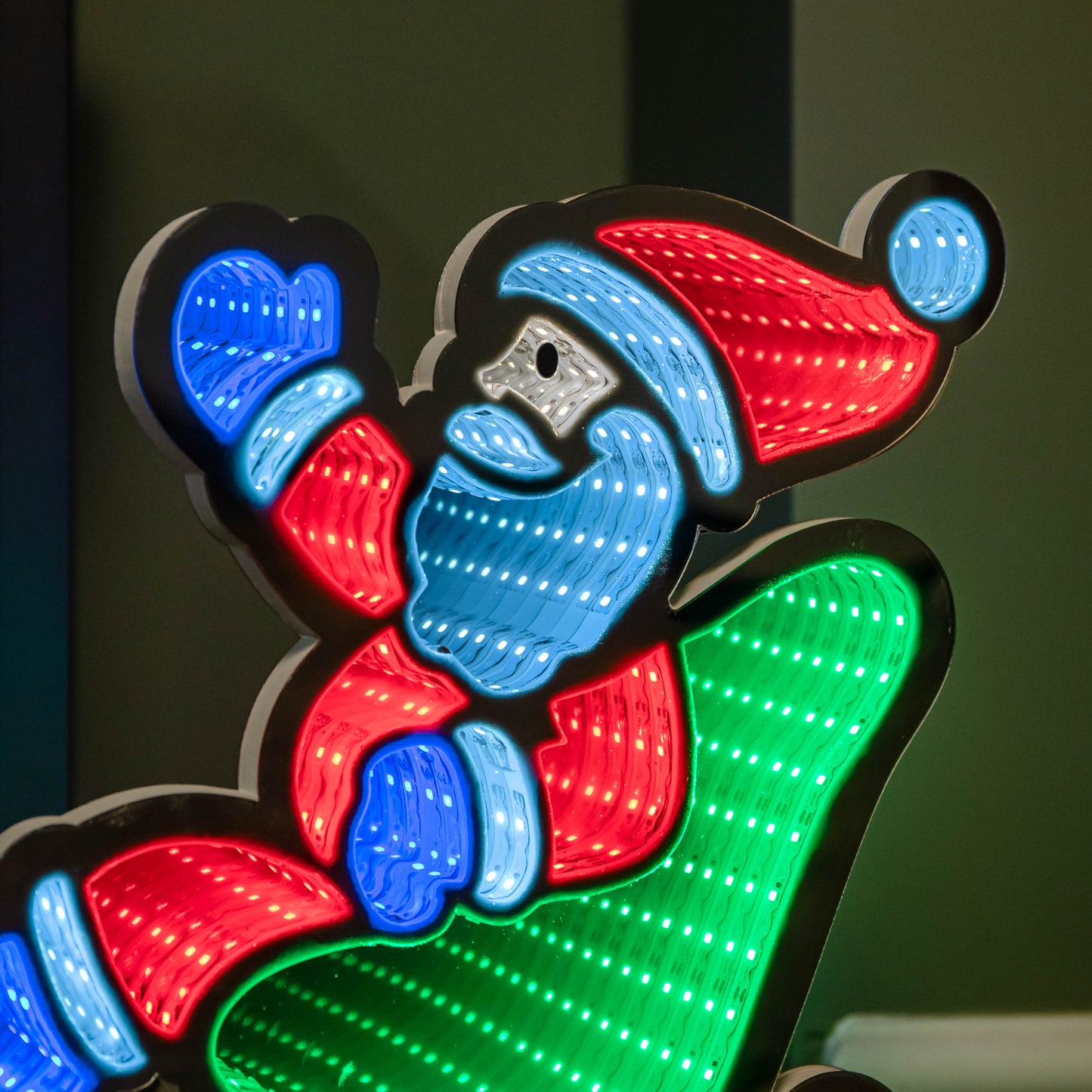 75cm Infinity Santa in Sleigh with Reindeer on Metal Base and Multi-Coloured LEDs