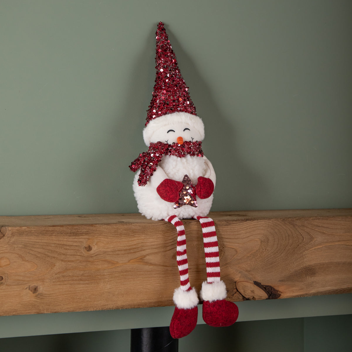 37cm Sitting Soft Fabric Snow Girl Christmas Decoration with Dangly Legs