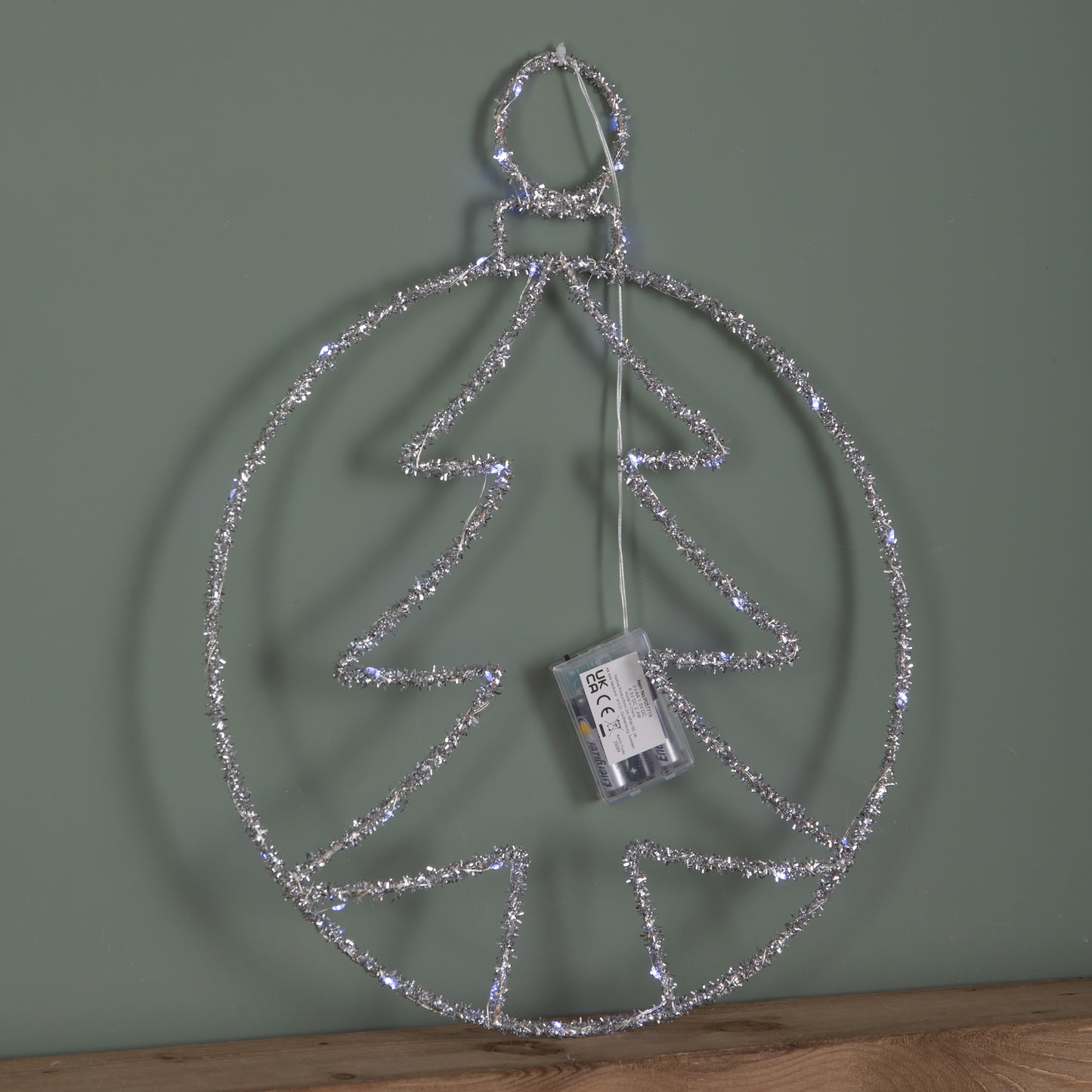 49cm Battery Powered Light up Silver Christmas Tree Ball with Twinkling LEDs