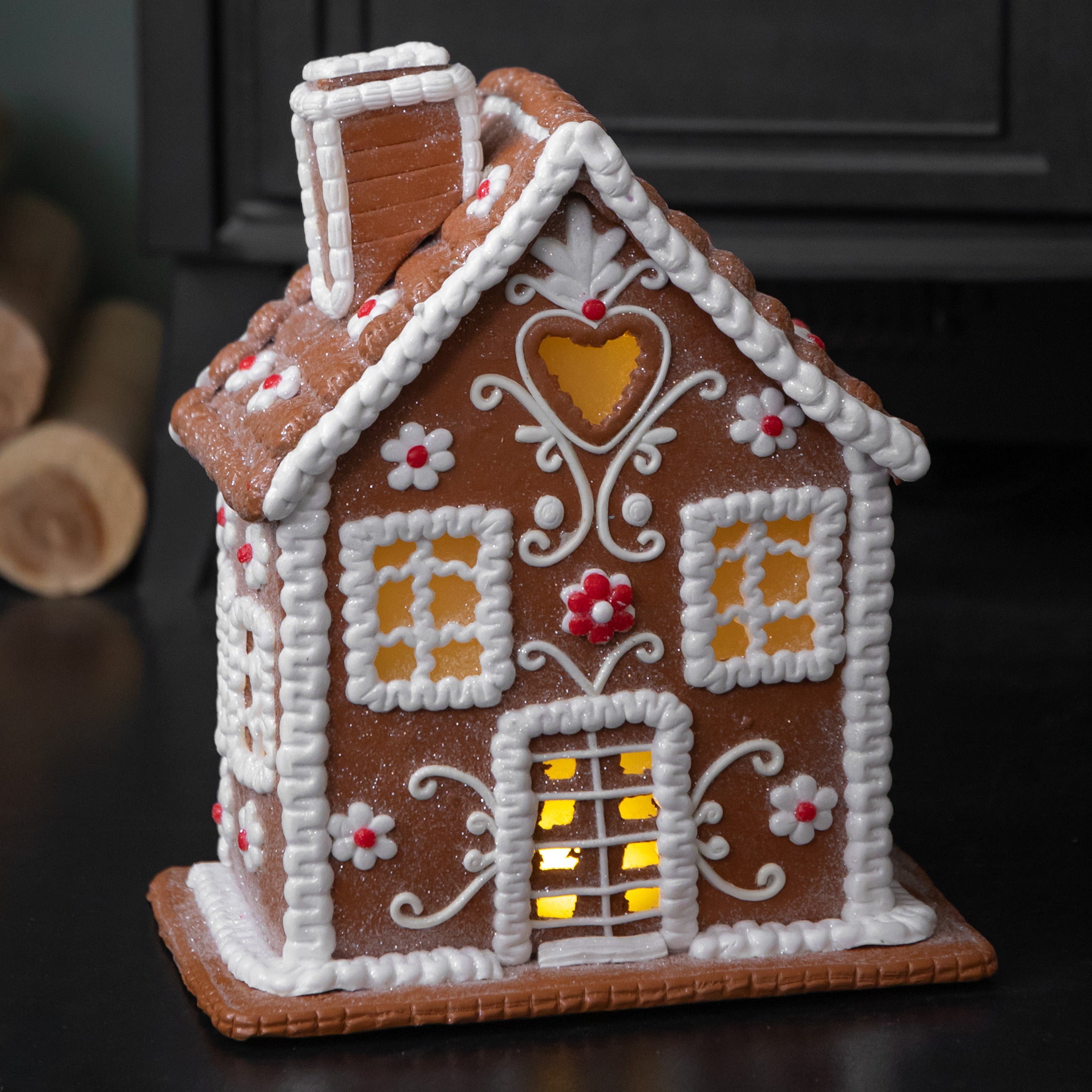 24cm Battery Operated Light up Christmas Gingerbread House Chalet with LEDs