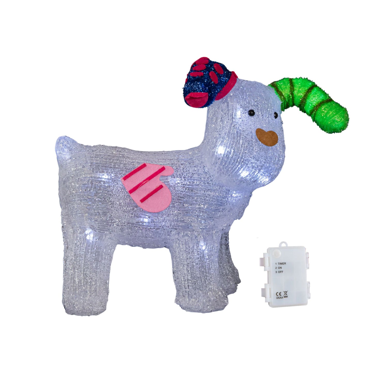 31cm Battery Operated Light up The Snowdog Christmas Acrylic Decoration with Ice White LEDs
