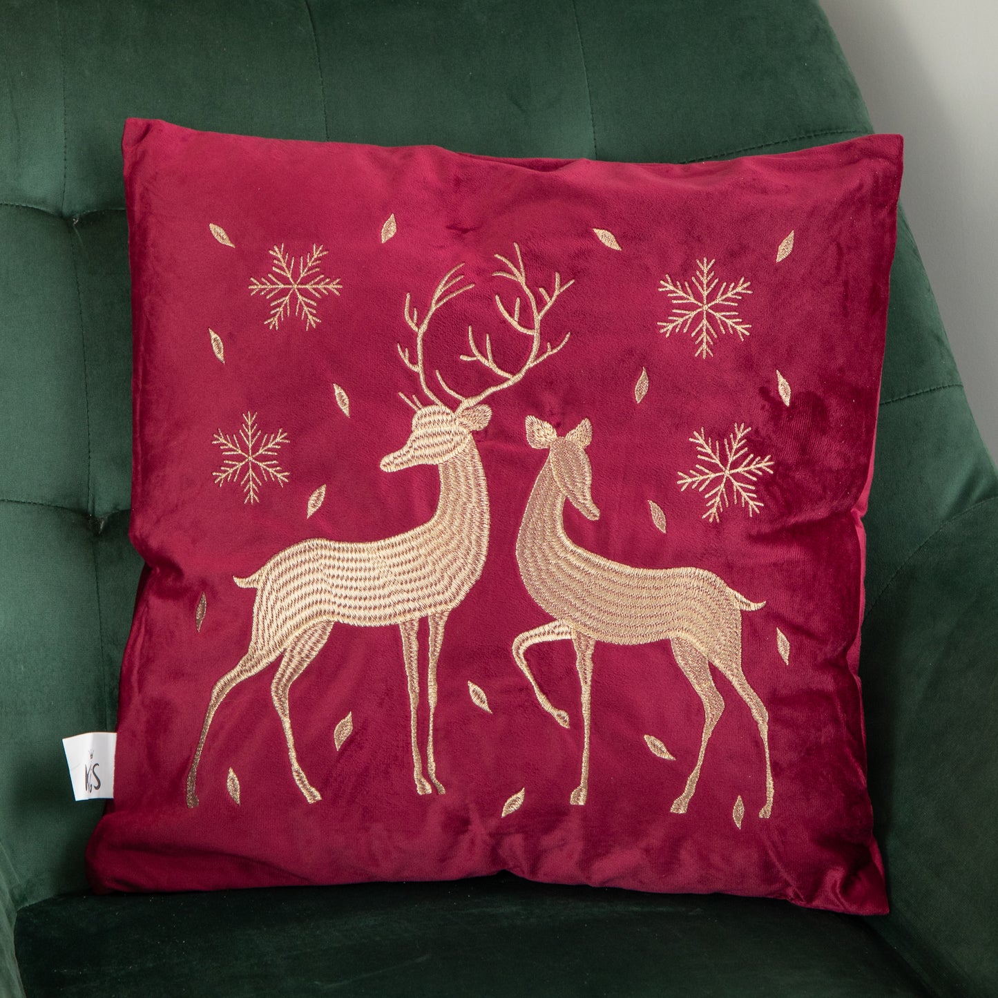 45 x 45cm Soft Fabric Christmas Reindeer Chair Cushion in Ruby Red