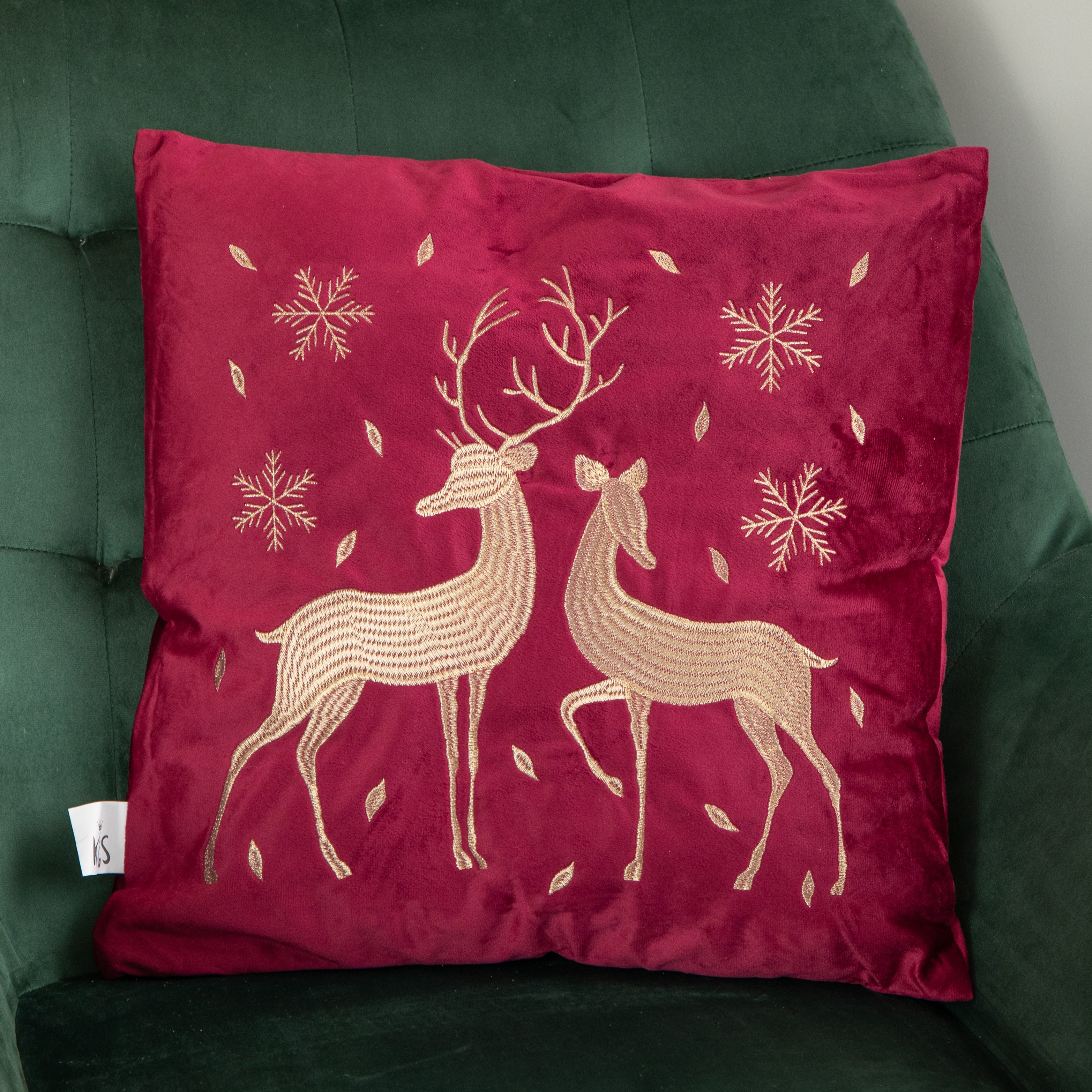 45 x 45cm Soft Fabric Christmas Reindeer Chair Cushion in Ruby Red