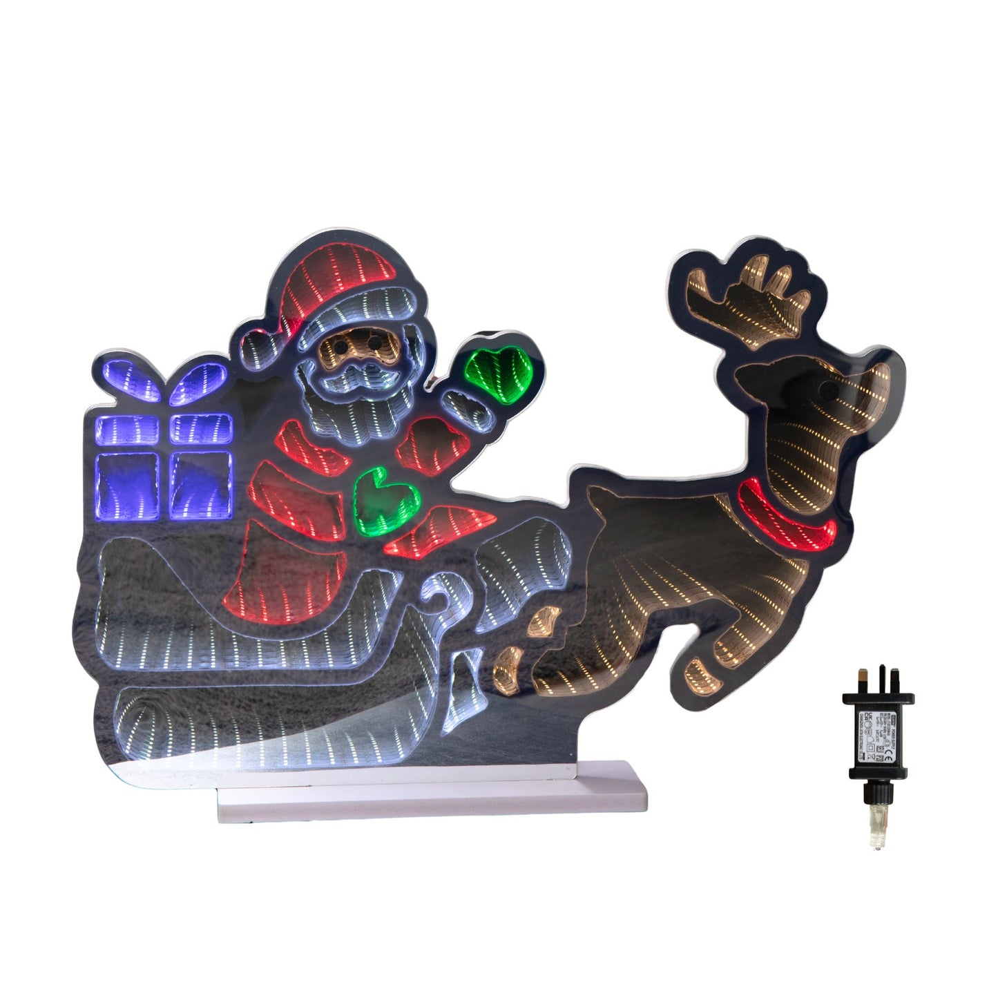 60cm Light up Santa in Sleigh with Present Christmas Infinity Mirror with Multi-Coloured LEDs