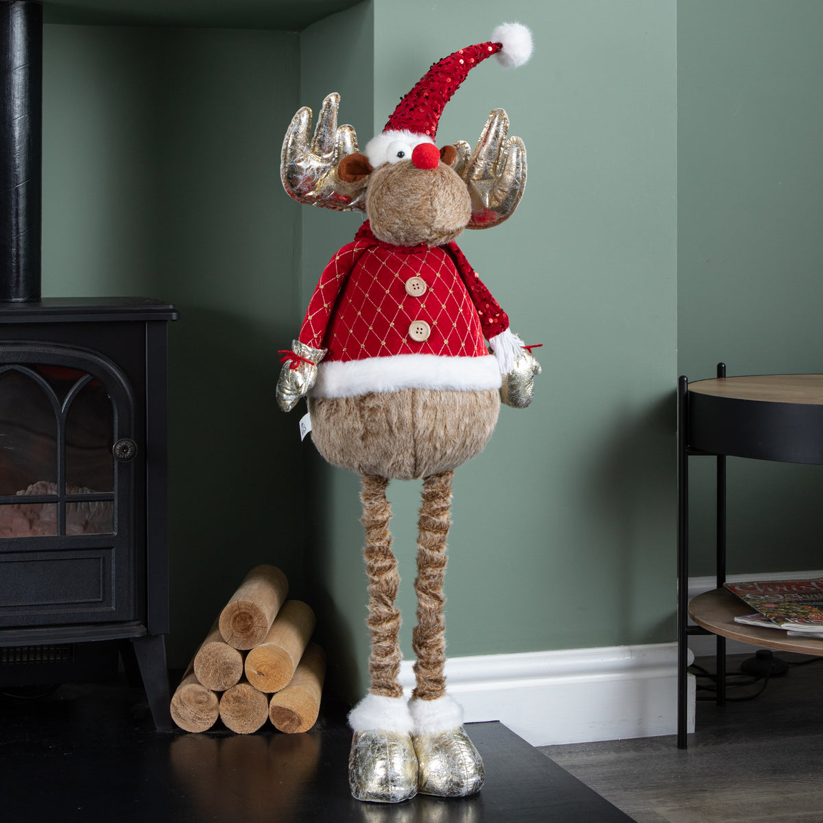 1m Tall Plush Festive Golden Comet Christmas Decoration with Extendable Legs