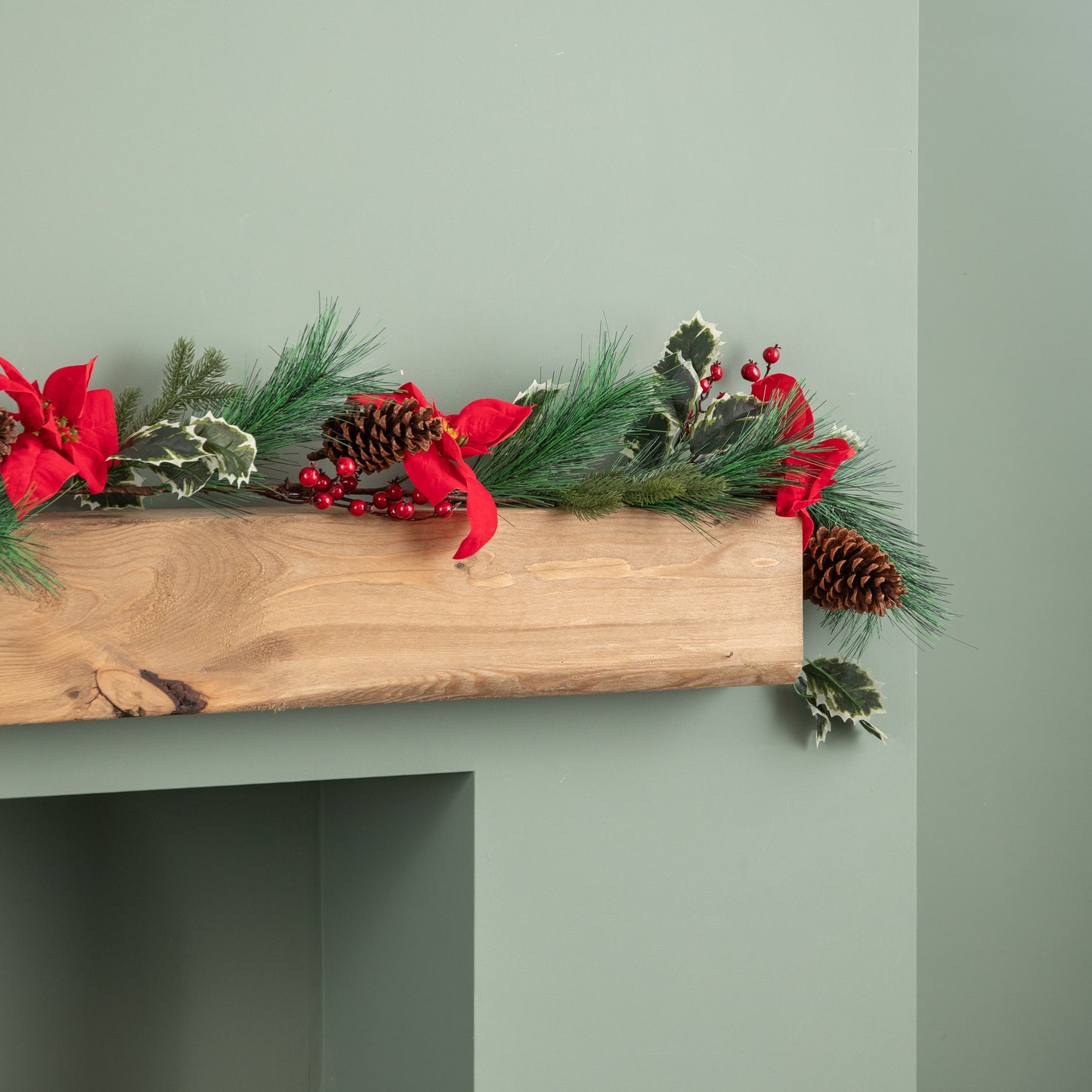 1.8m Red and Green Christmas Poinsettia Garland with Pinecones & Seasonal Foliage