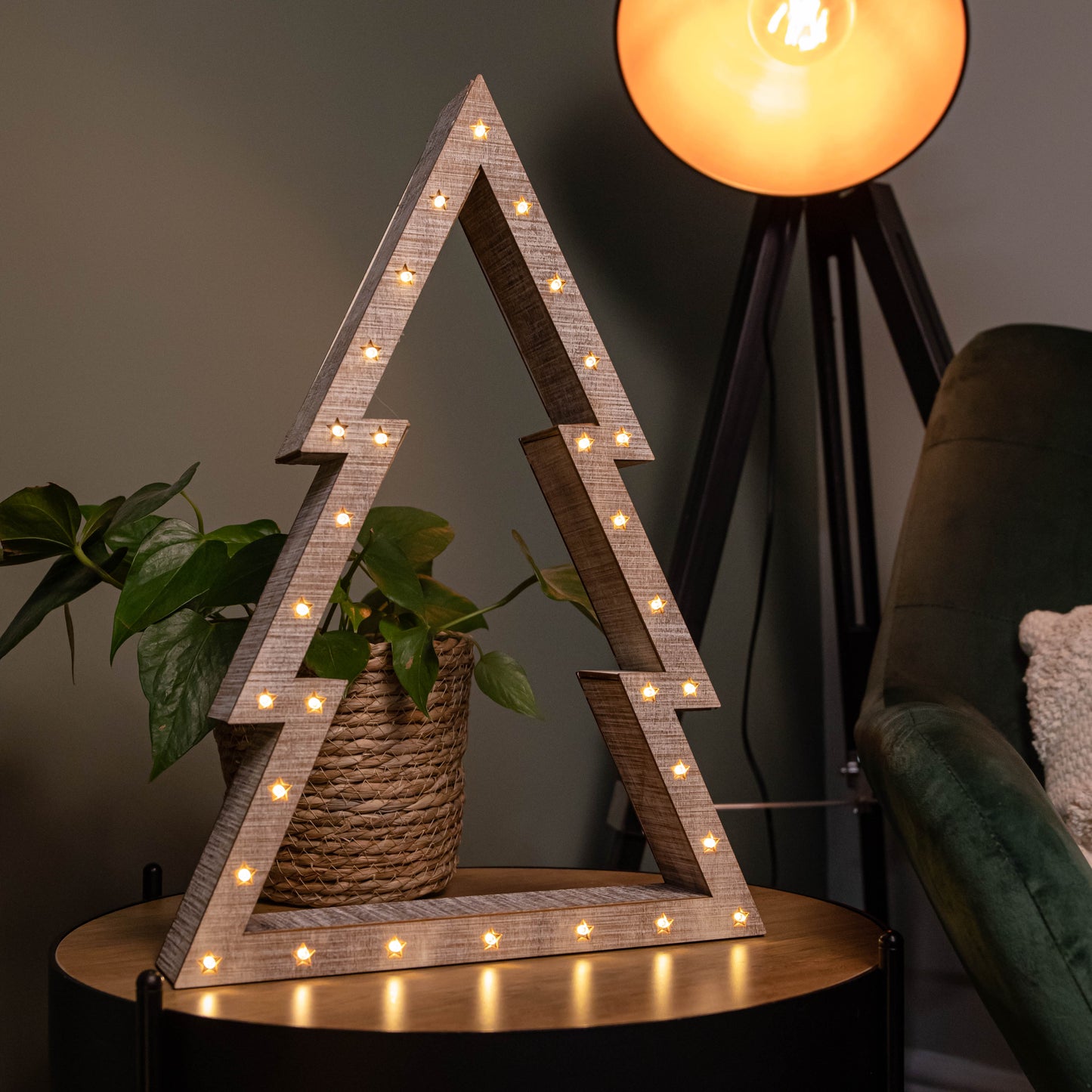 Set of 3 Battery Operated Light up Wooden Christmas Trees with Warm White LEDs