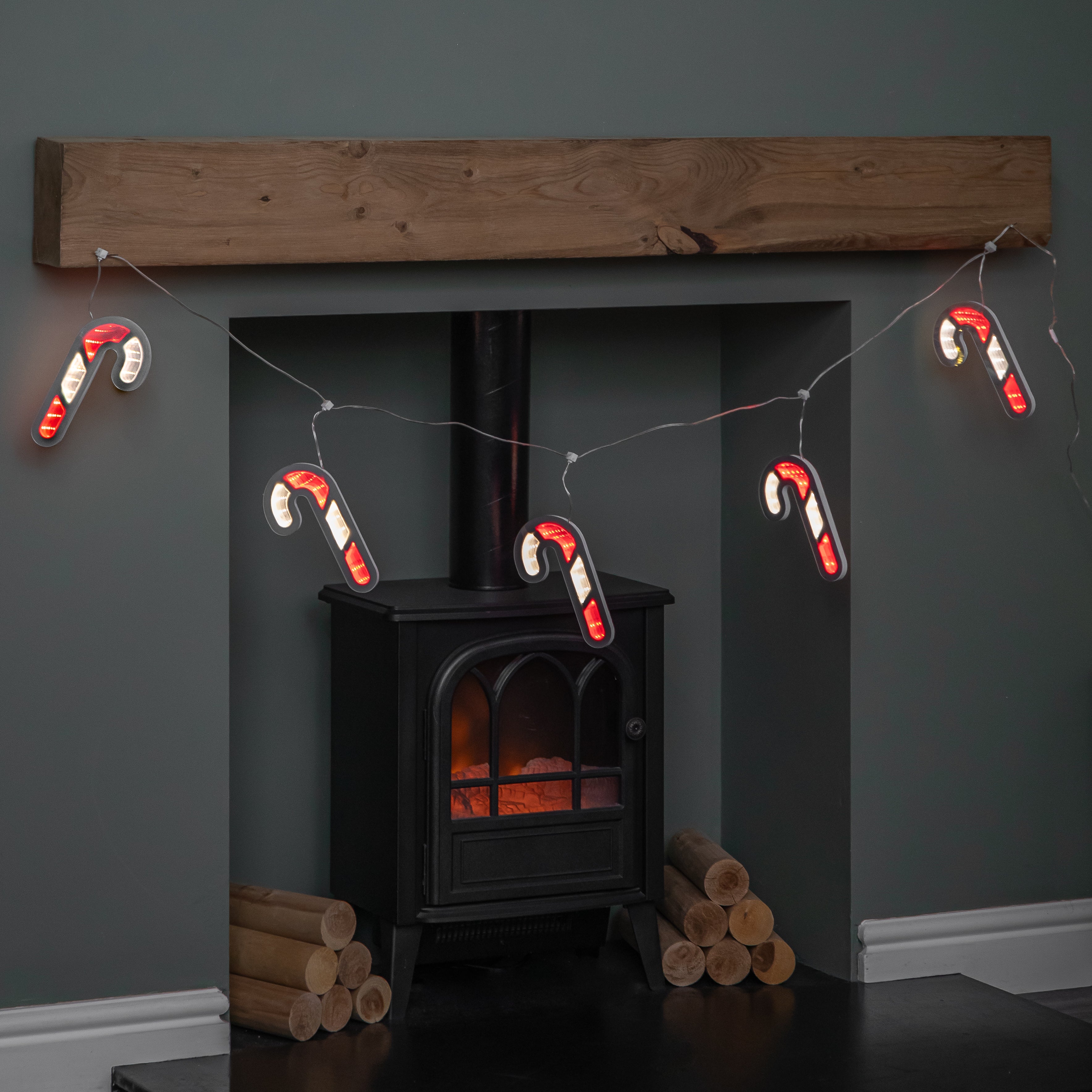 1.75m 6 Hanging Candy Cane Christmas Infinity Light Garland with LEDs
