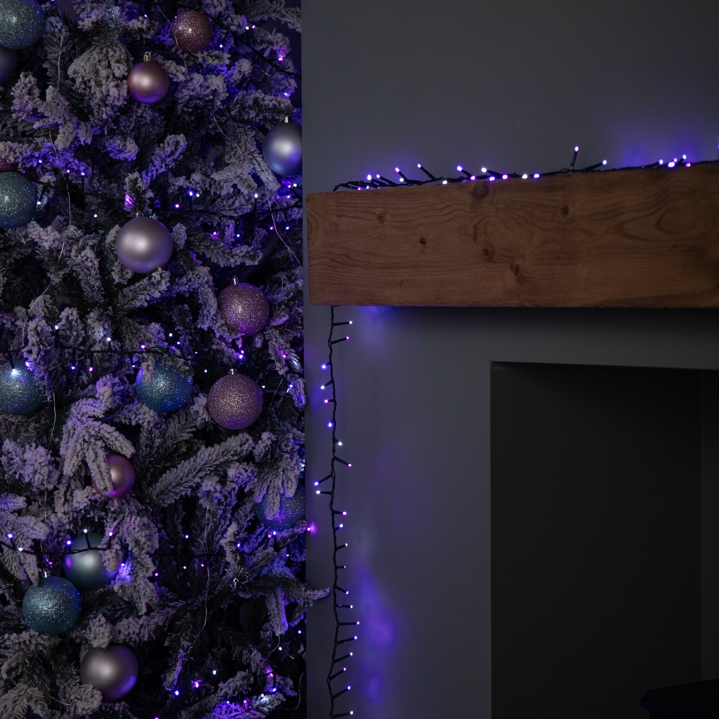 37.5m 1500 LED TreeBrights Christmas String Lights with Timer in Blue, White & Purple
