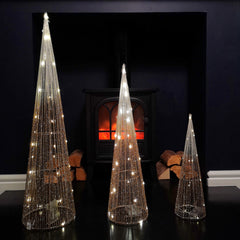 LED Tree Cone Obelisk Trio with 90 LEDs in Gold