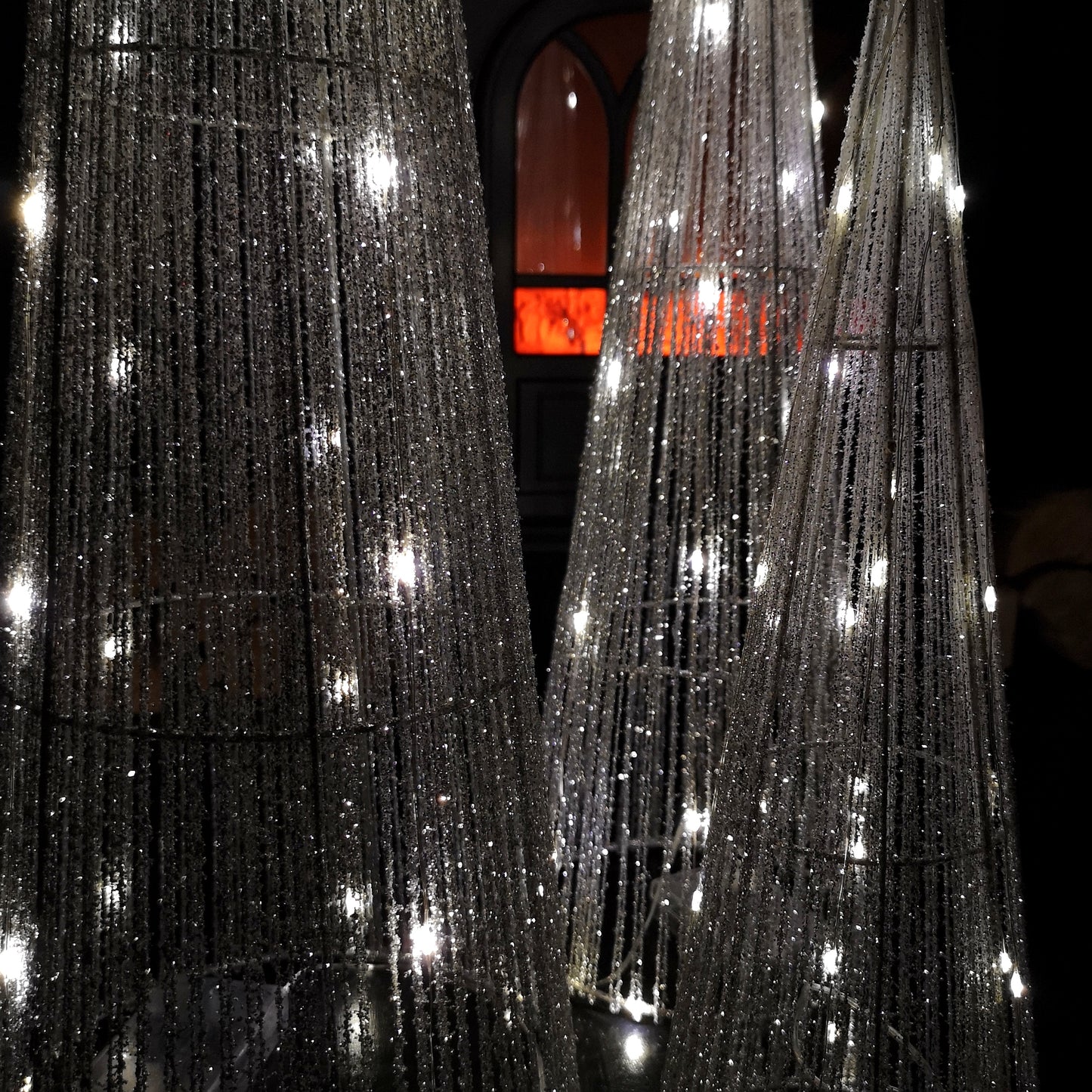 LED Tree Cone Obelisk Trio with 90 LEDs in Silver