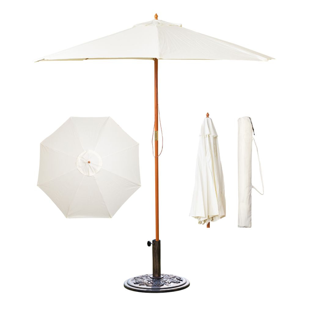 2.7m Outdoor Wooden Garden Parasol Sun Shade with Carry Bag in Cream with 9kg Base Included