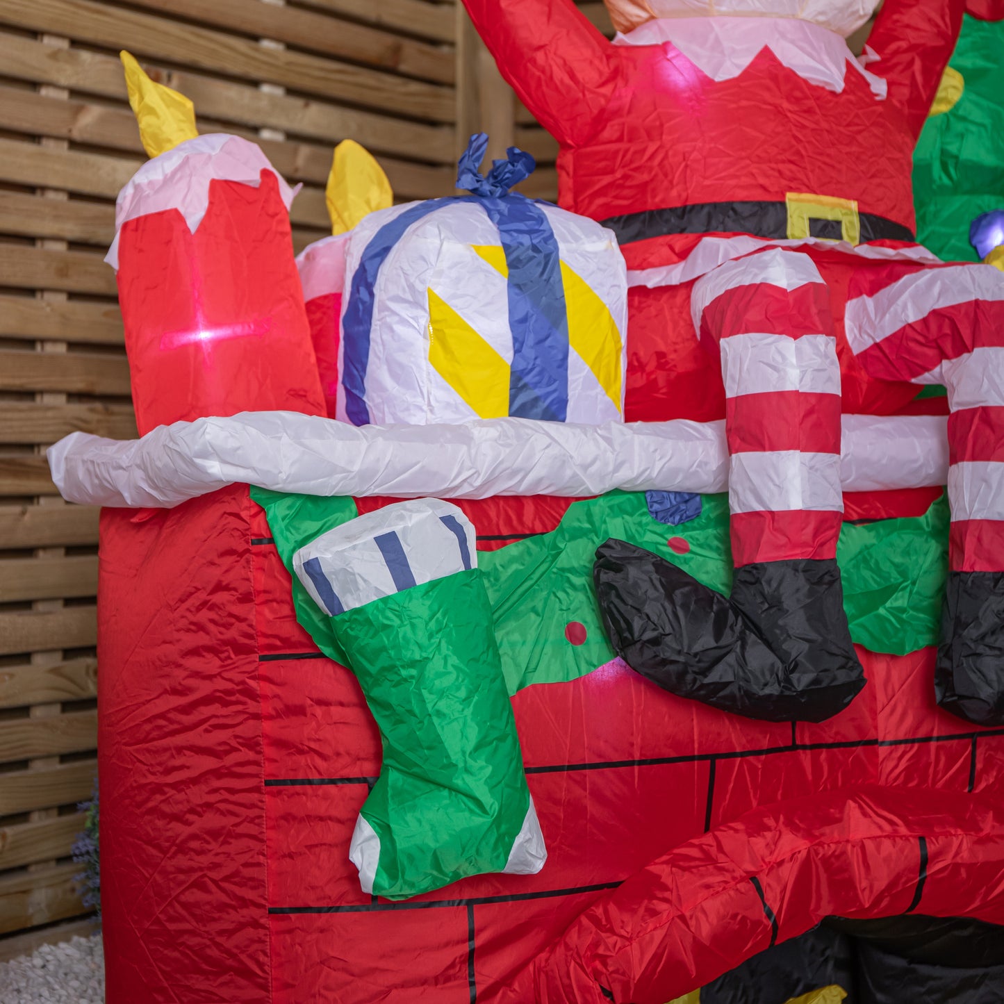 2m Tall Light up Fireplace Christmas Inflatable with Elf and White LEDs