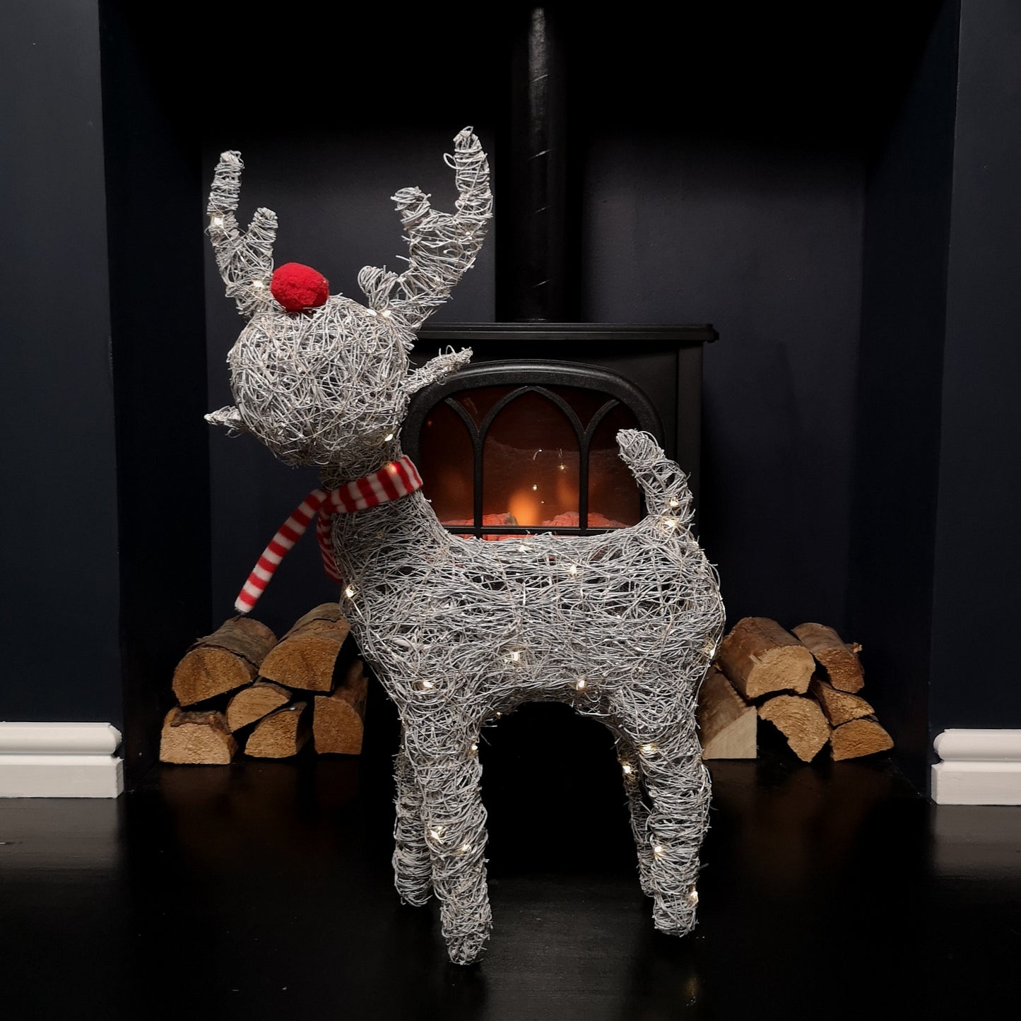 66cm Battery Operated Rattan Woven Cupid Reindeer with Warm White LEDs